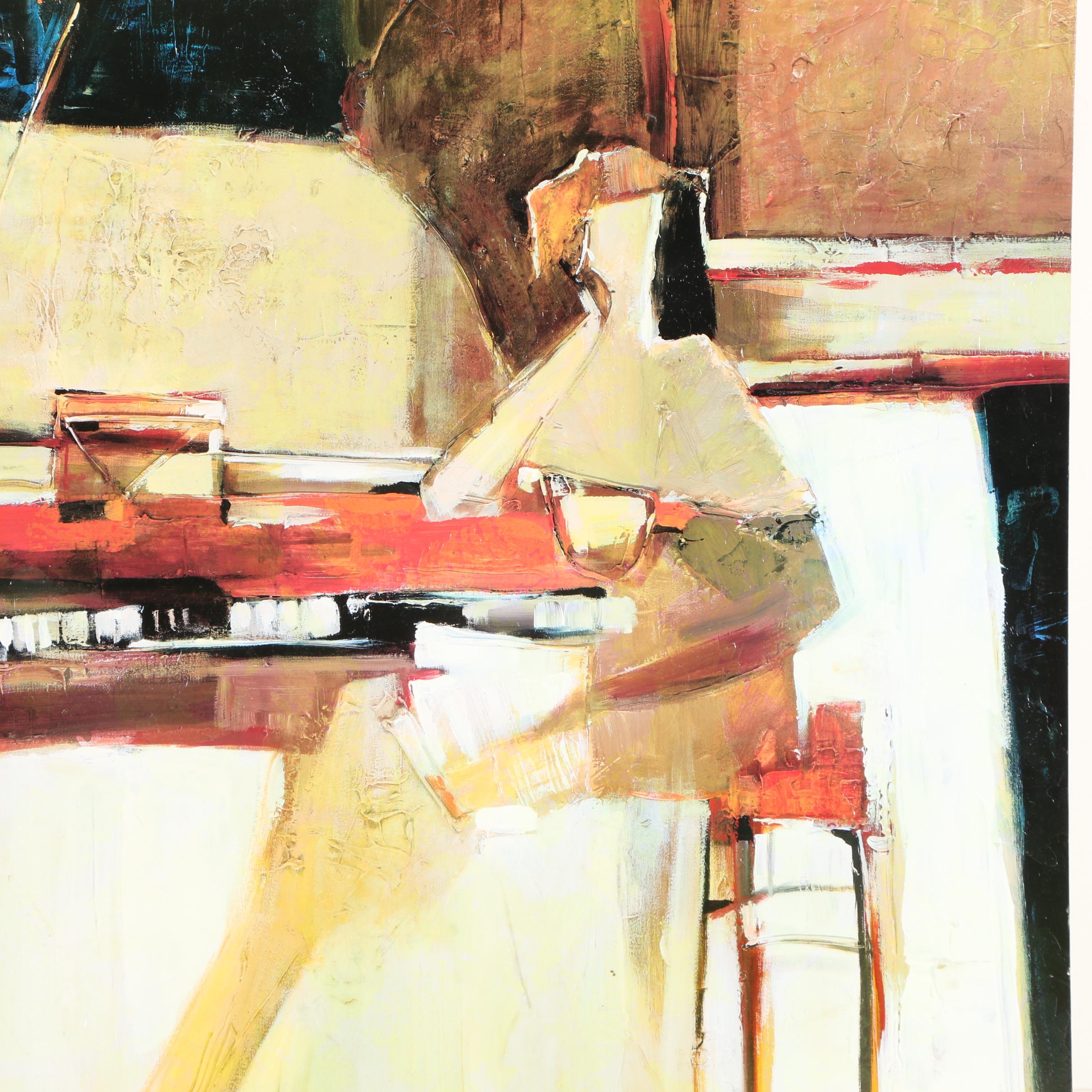 Yuri Tremler Offset Lithograph Print on Canvas "At the Keyboard"