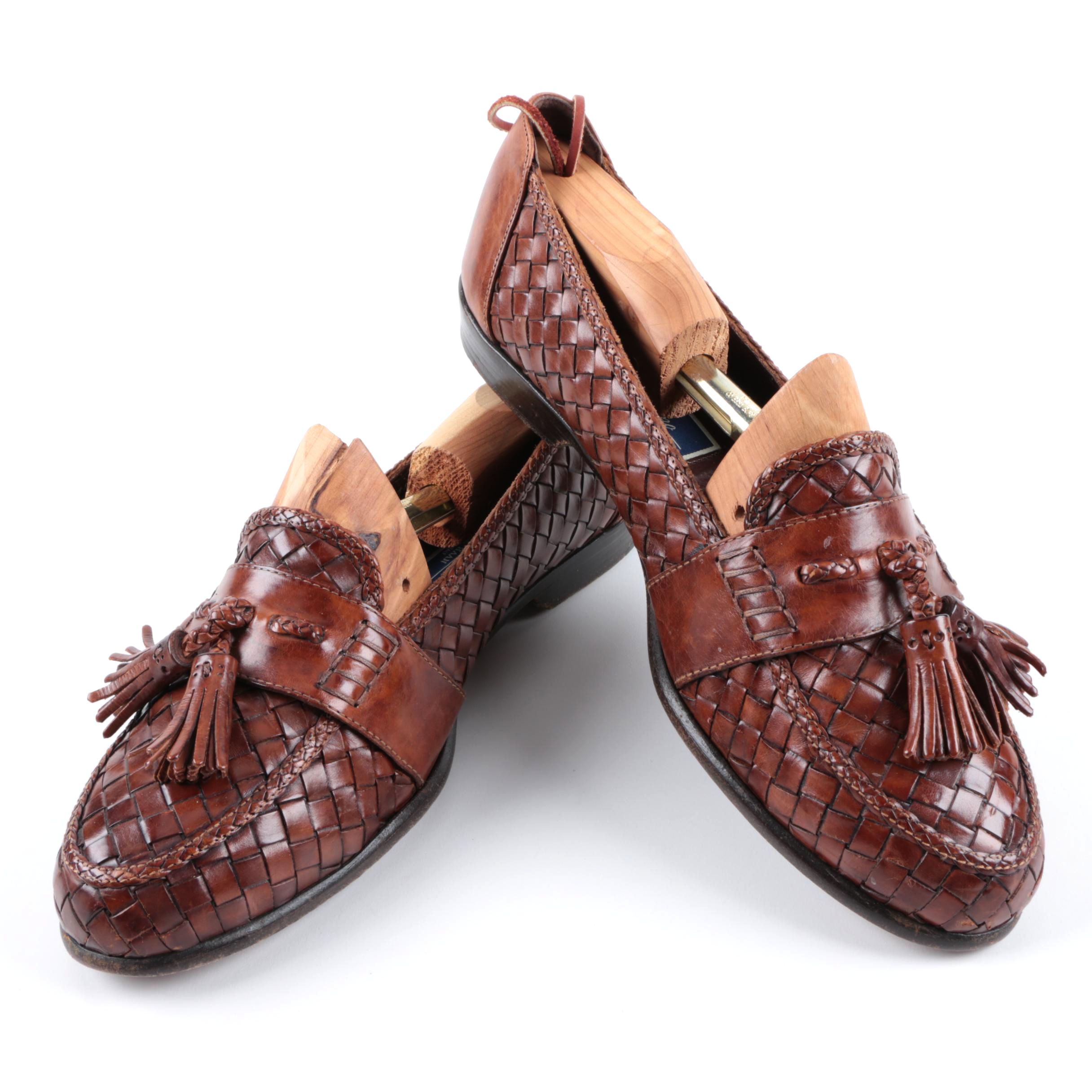 Men's Bragano by Cole Haan Brown Woven Leather Loafers