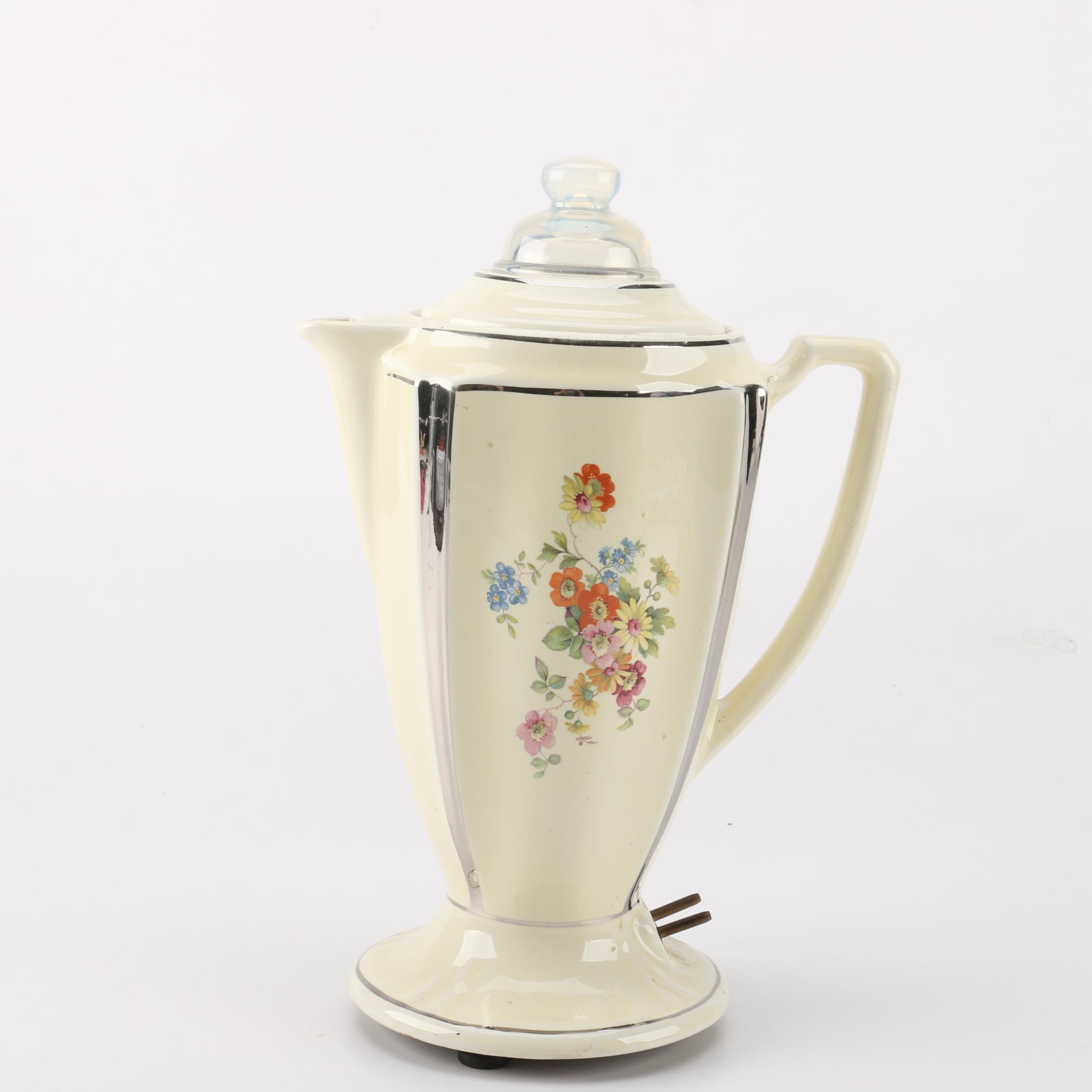 Porcelier "Field Flowers" Griddle and Percolator with Matching Creamer and Sugar