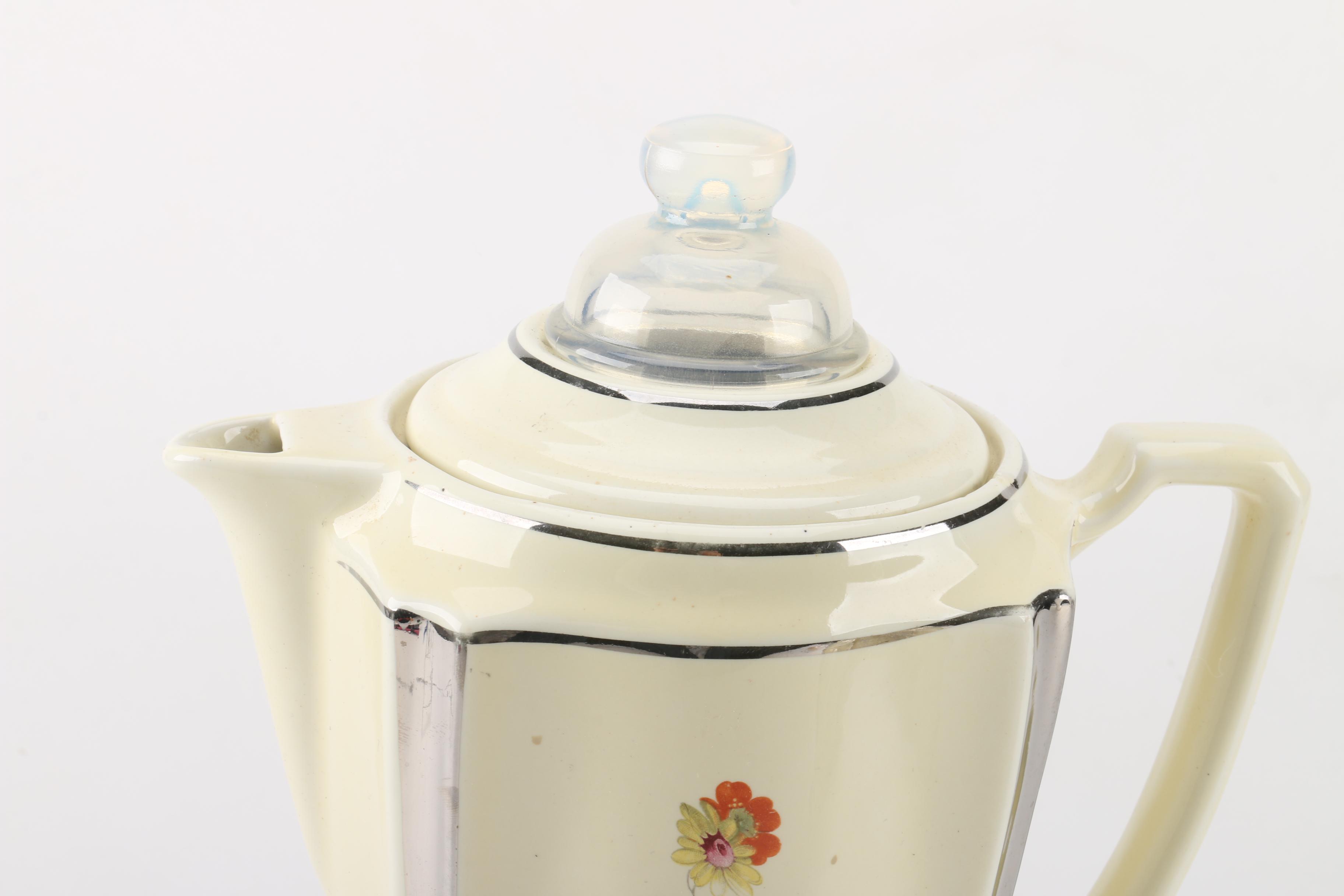 Porcelier "Field Flowers" Griddle and Percolator with Matching Creamer and Sugar