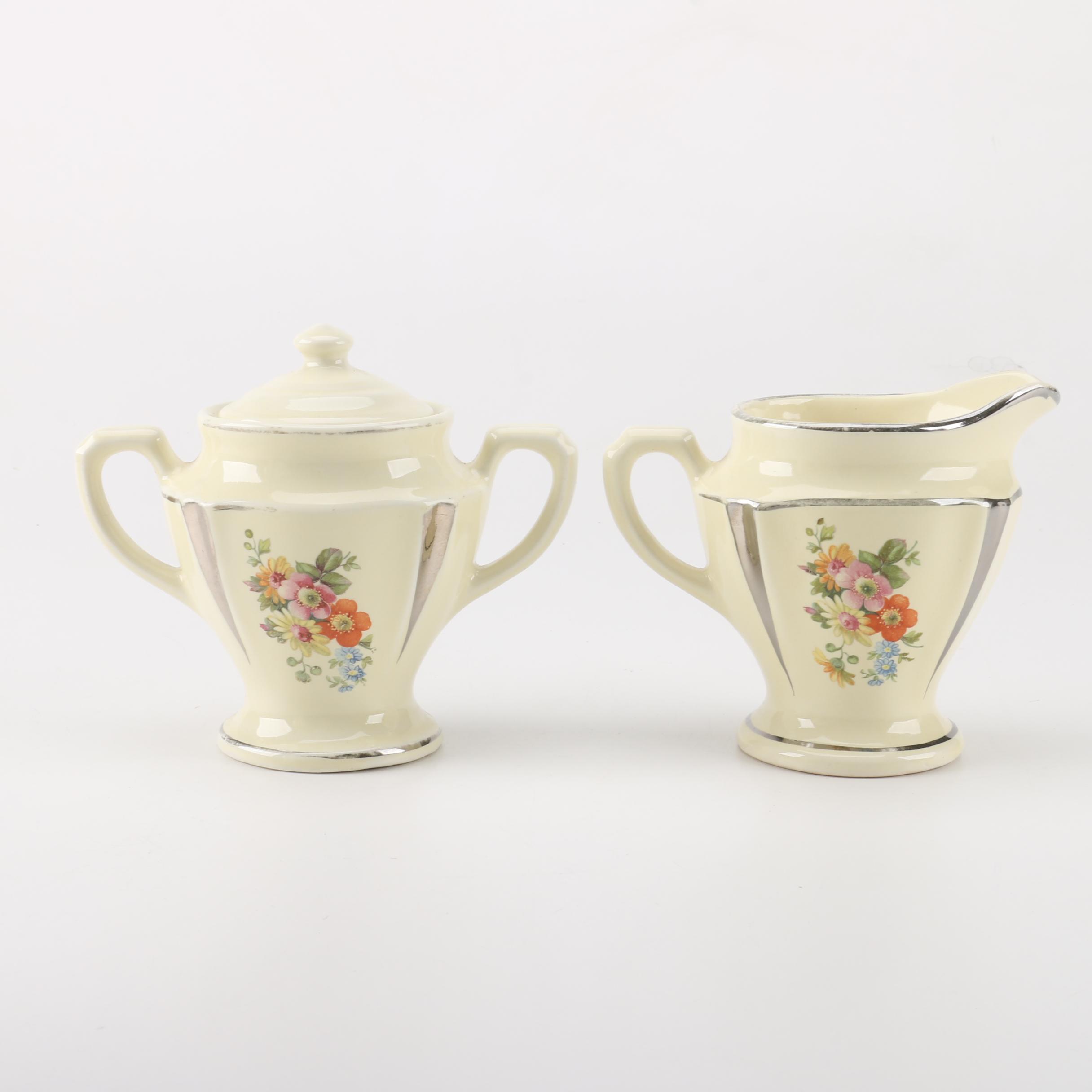 Porcelier "Field Flowers" Griddle and Percolator with Matching Creamer and Sugar