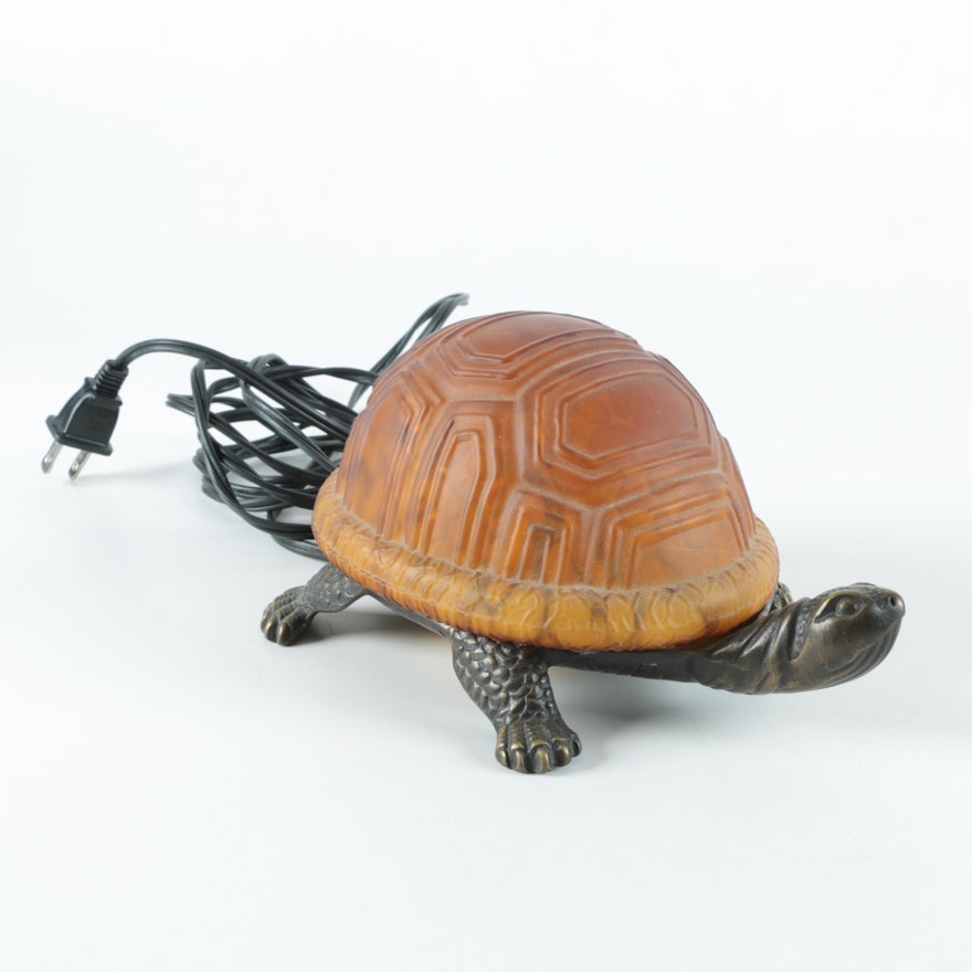 Metal and Glass Figural Turtle Lamp