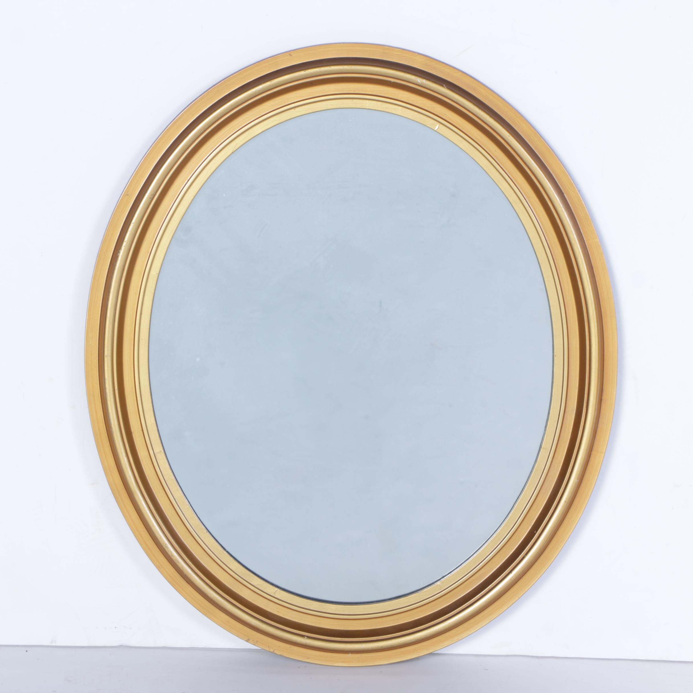 Vintage Wood Framed Oval Wall Mirror