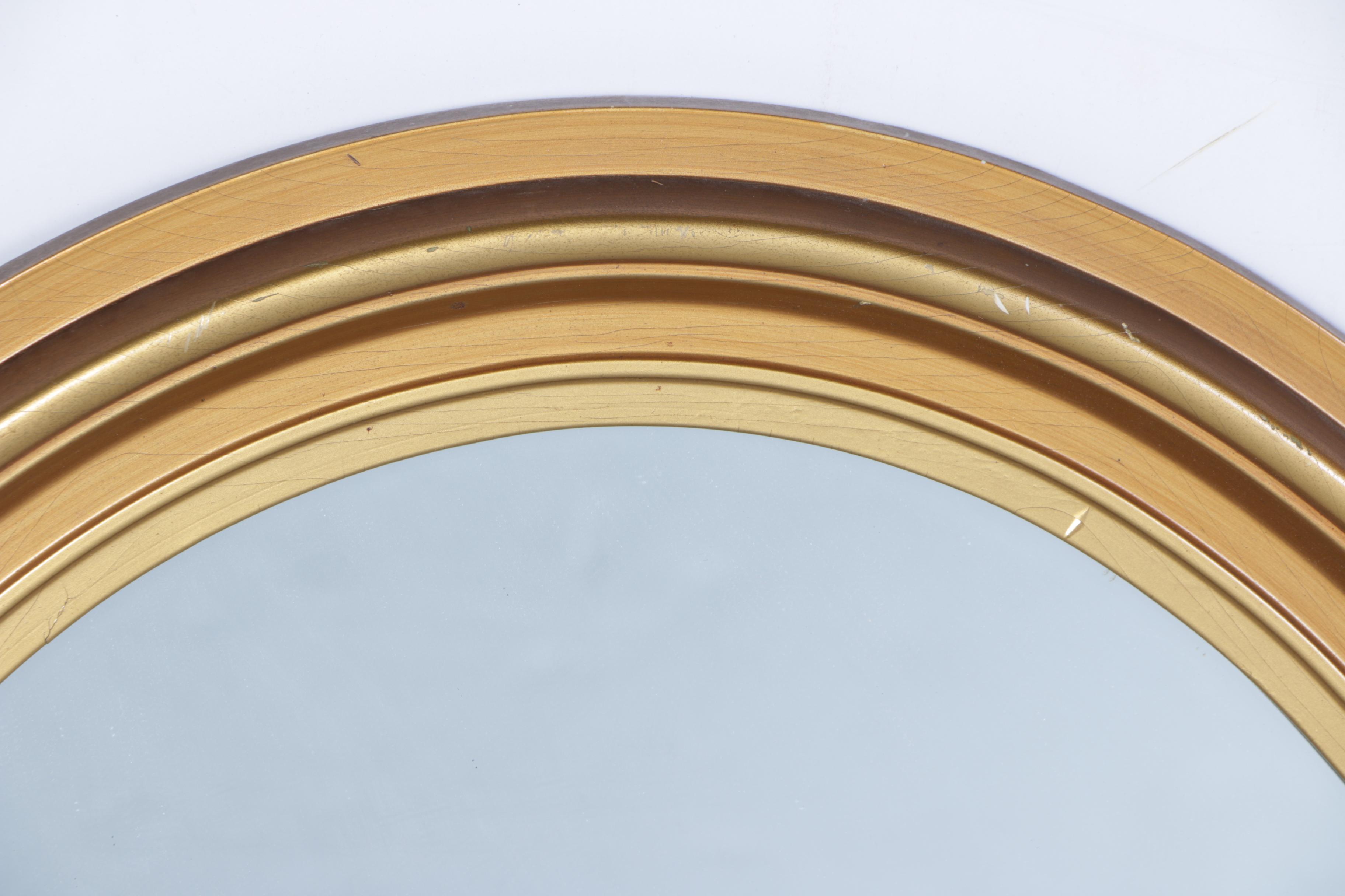 Vintage Wood Framed Oval Wall Mirror