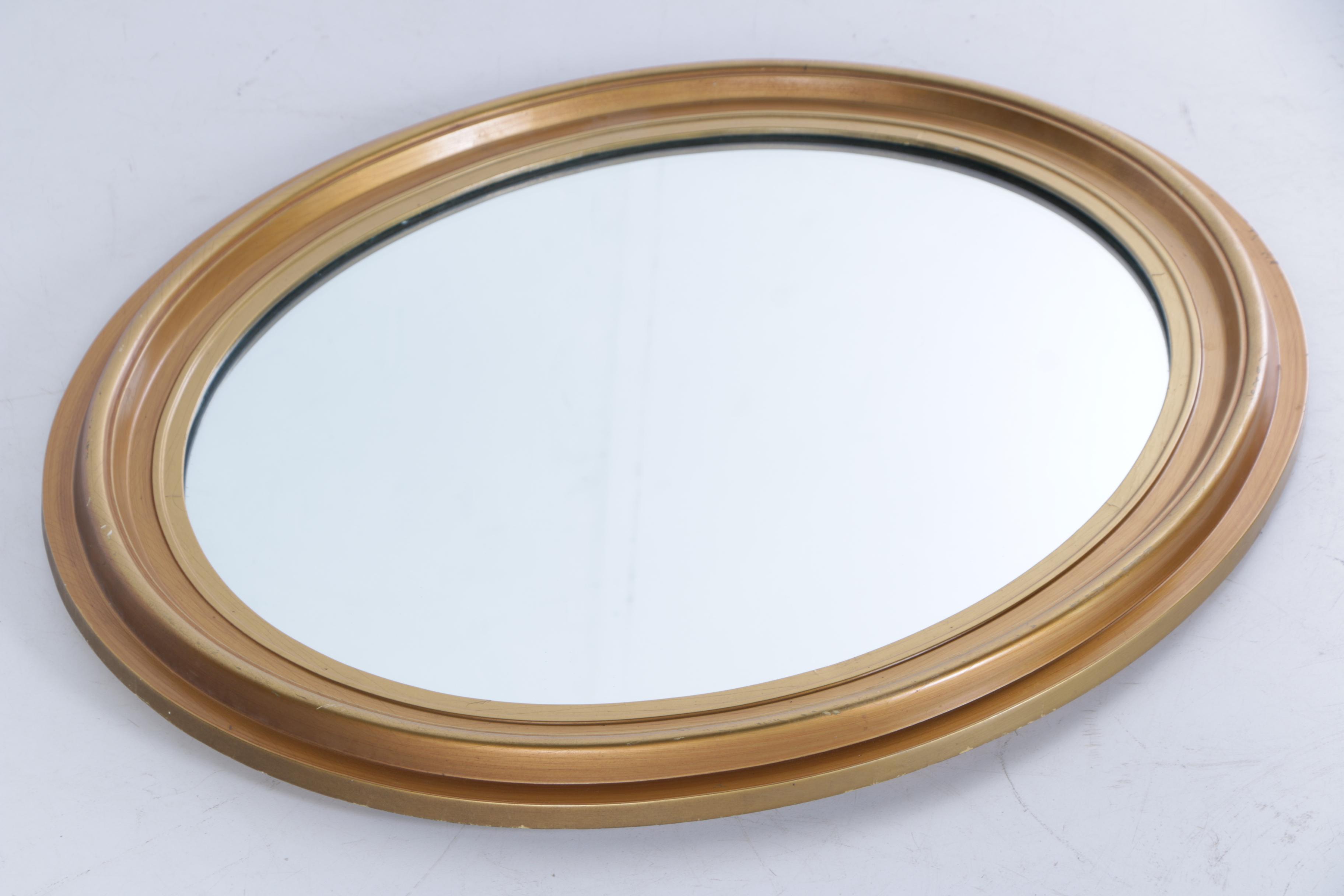 Vintage Wood Framed Oval Wall Mirror