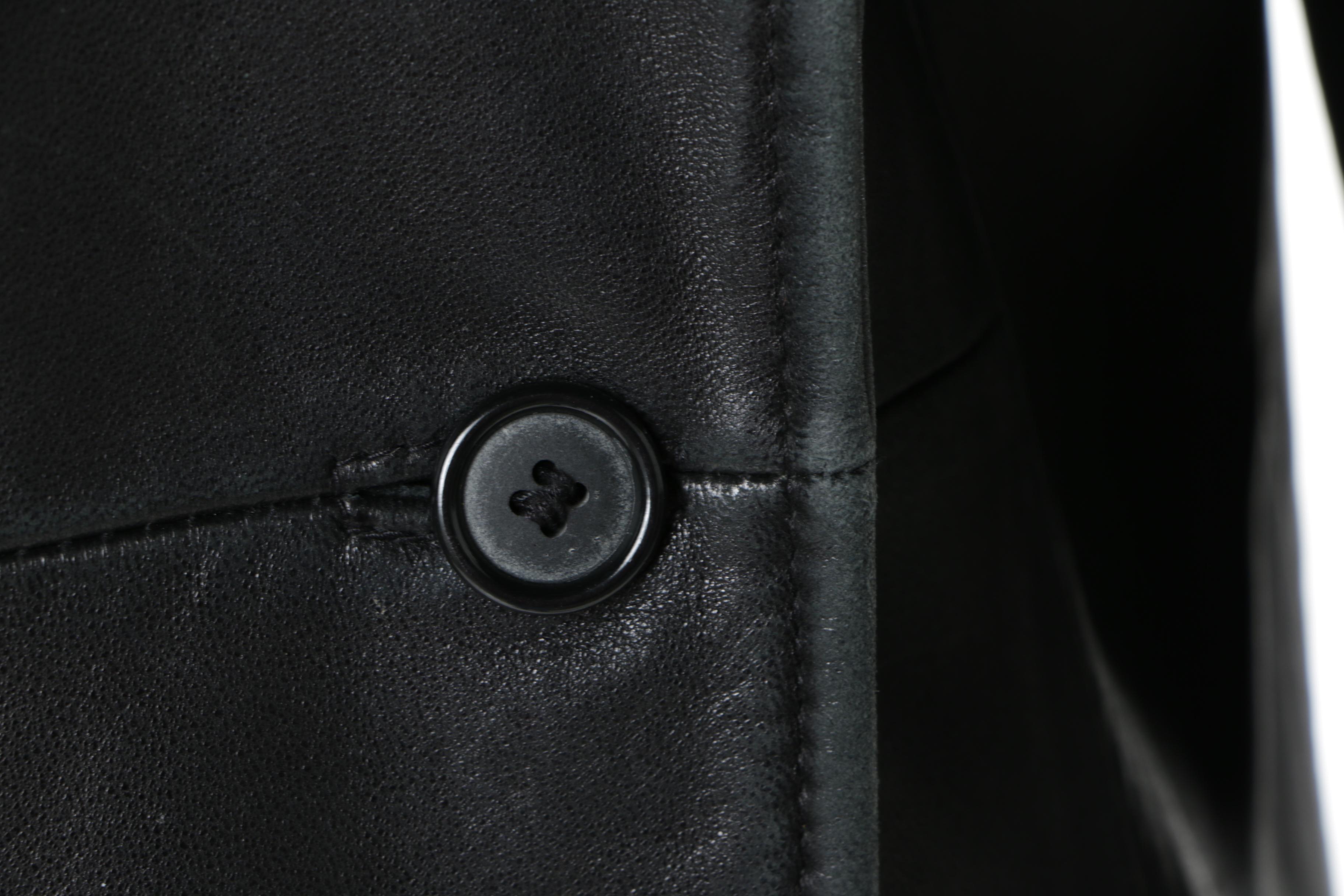 Andrew Marc Additions Black Double-Breasted Leather Jacket