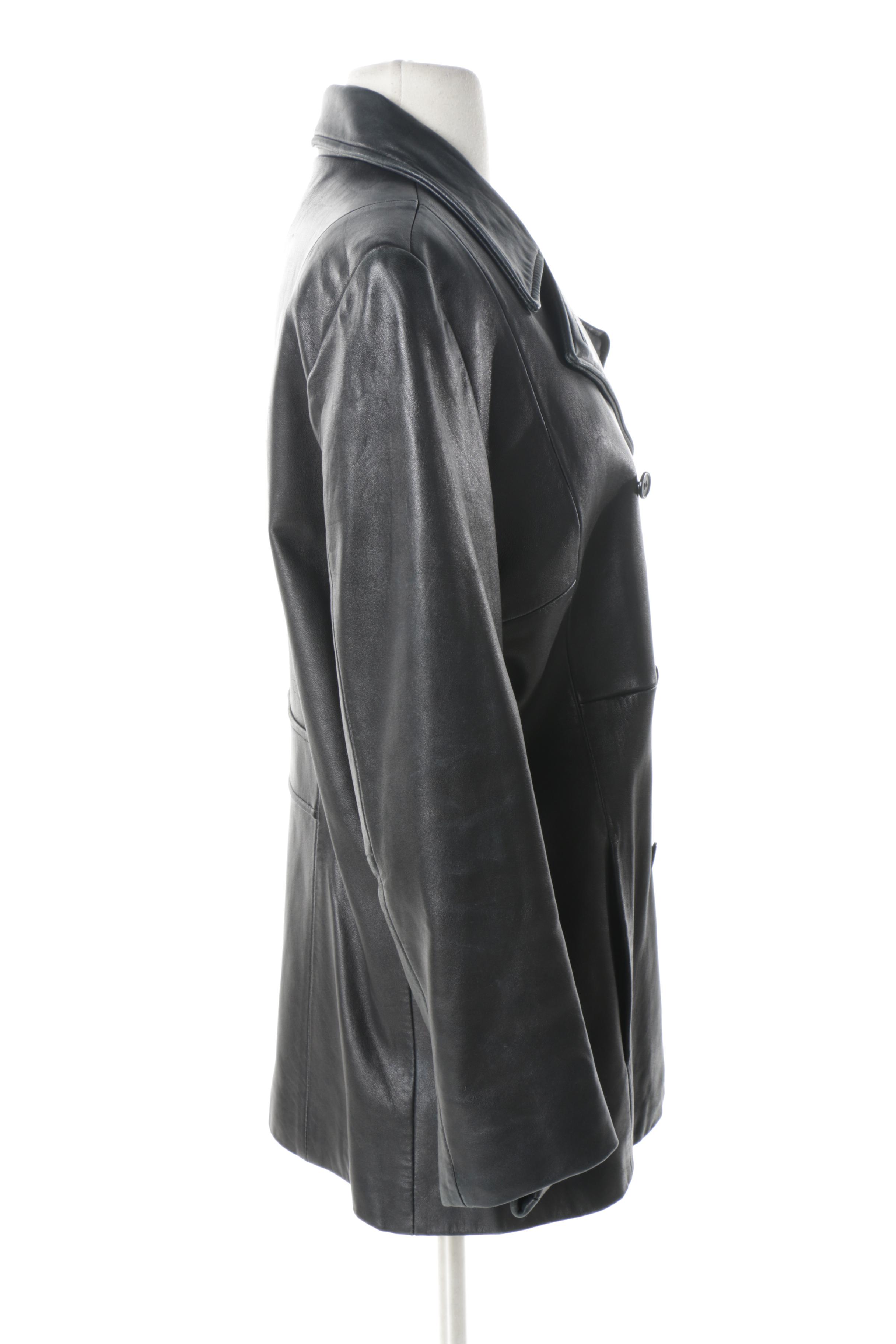 Andrew Marc Additions Black Double-Breasted Leather Jacket