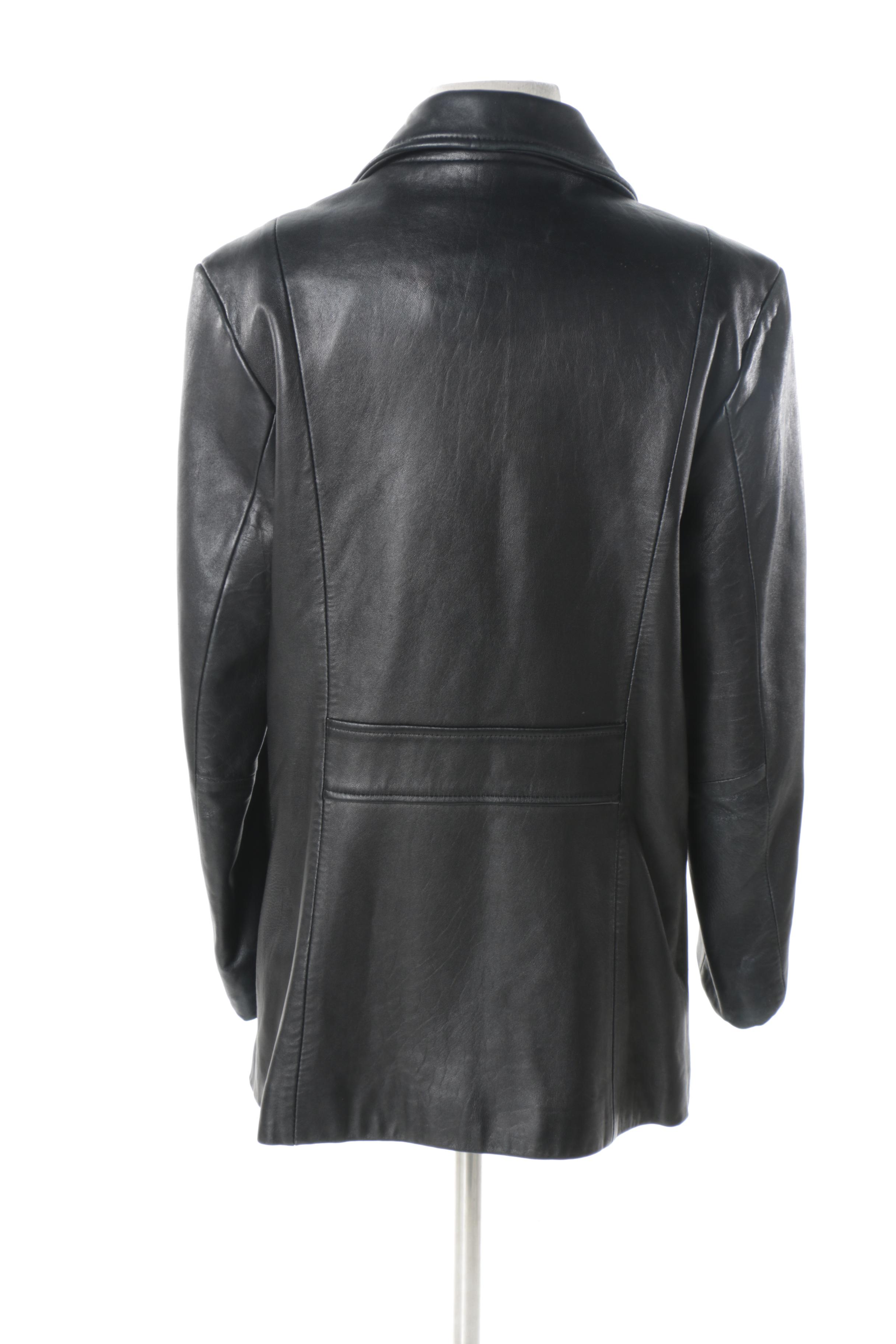 Andrew Marc Additions Black Double-Breasted Leather Jacket