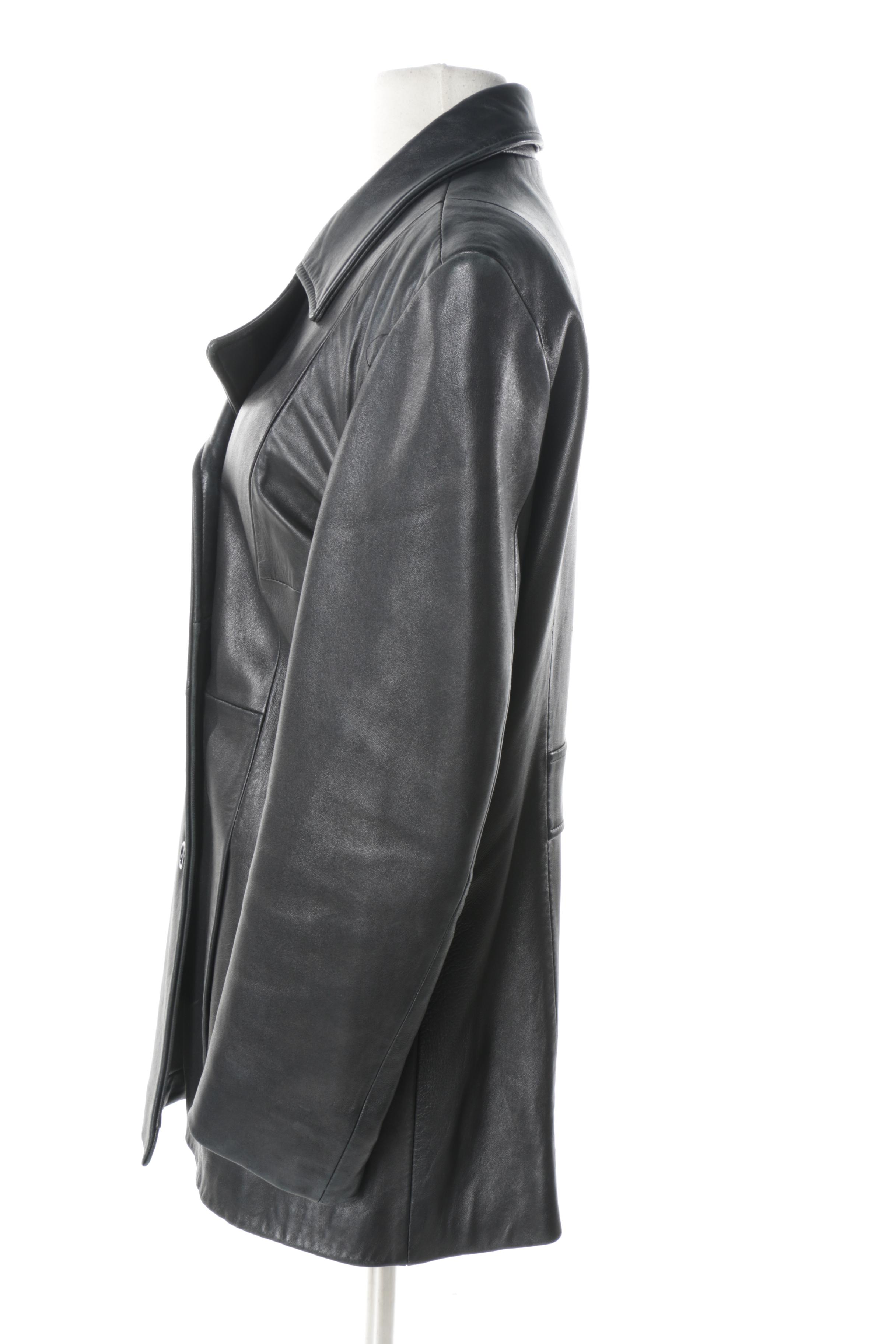 Andrew Marc Additions Black Double-Breasted Leather Jacket