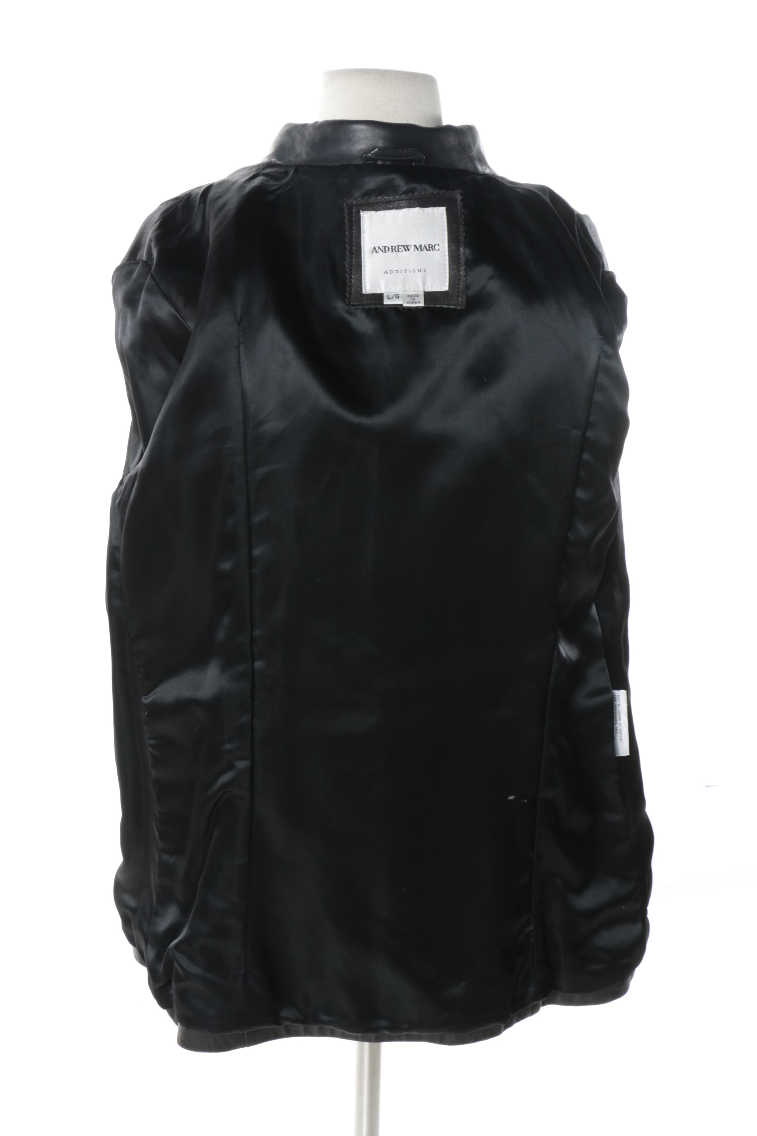 Andrew Marc Additions Black Double-Breasted Leather Jacket