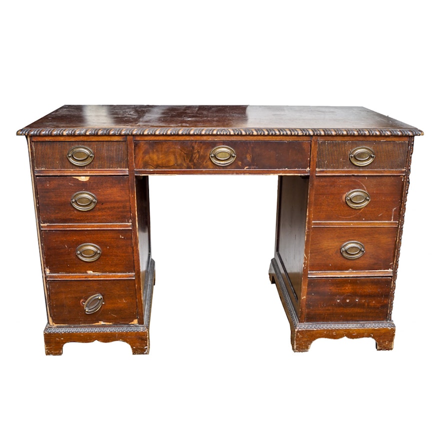 Vintage Mahogany Pedestal Desk