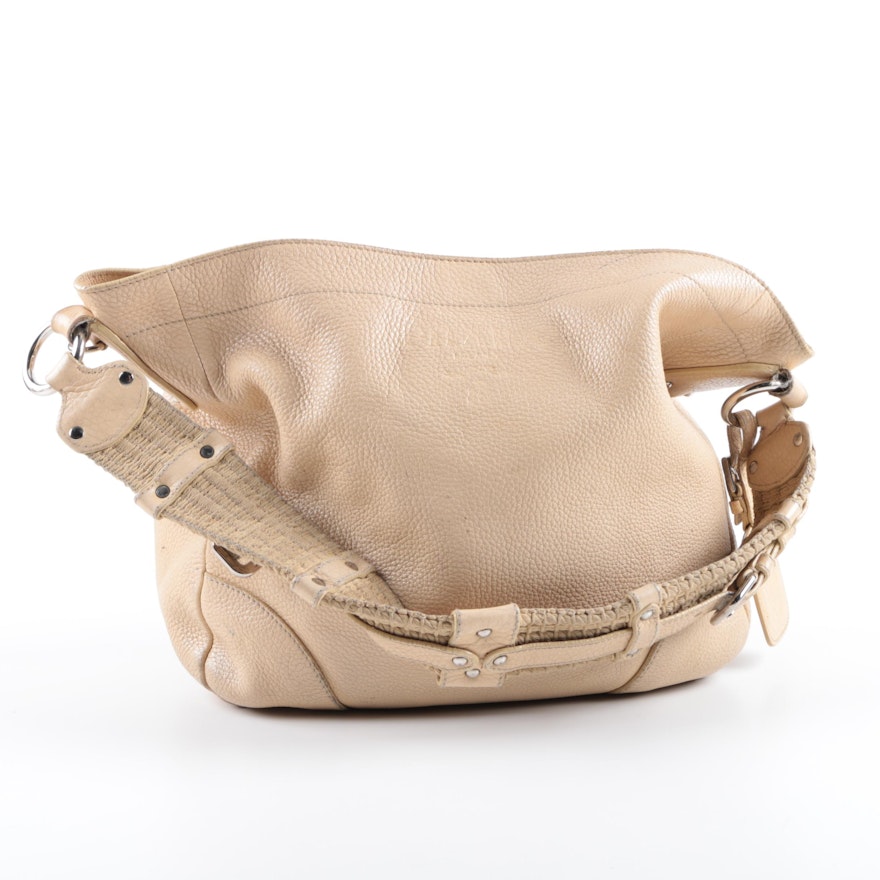 Prada Tan Pebbled Leather Hobo Bag with Rope Handle