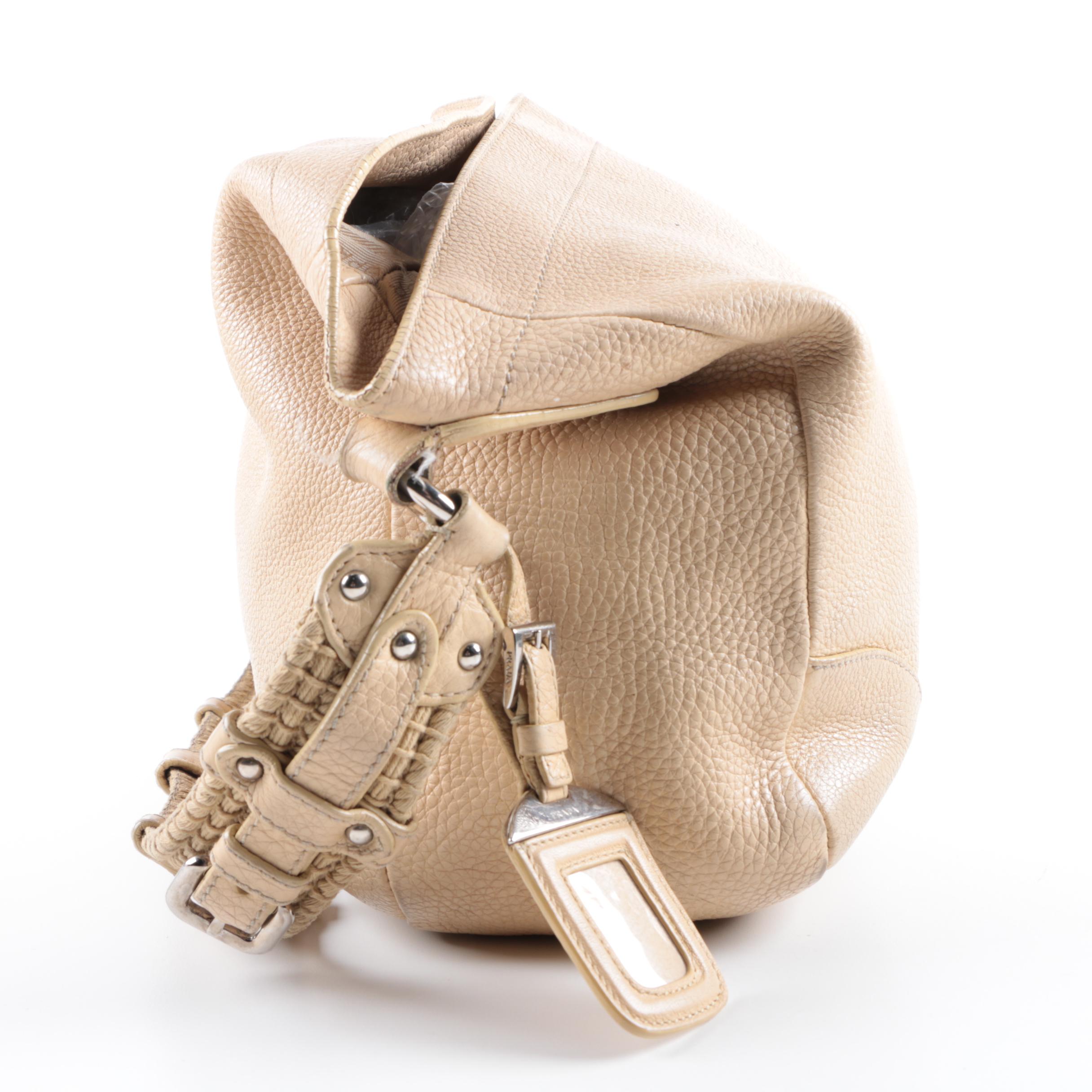 Prada Tan Pebbled Leather Hobo Bag with Rope Handle