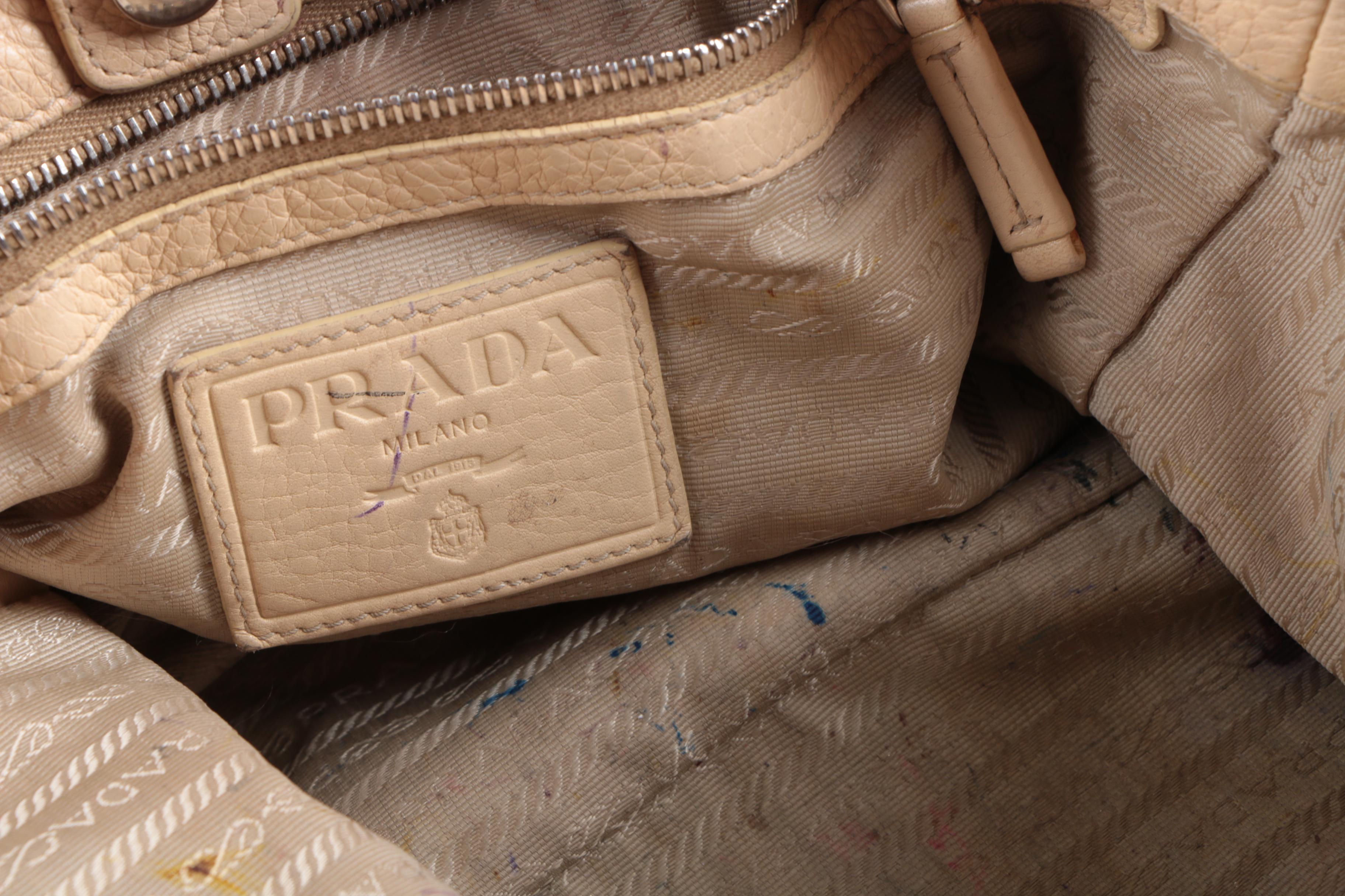 Prada Tan Pebbled Leather Hobo Bag with Rope Handle
