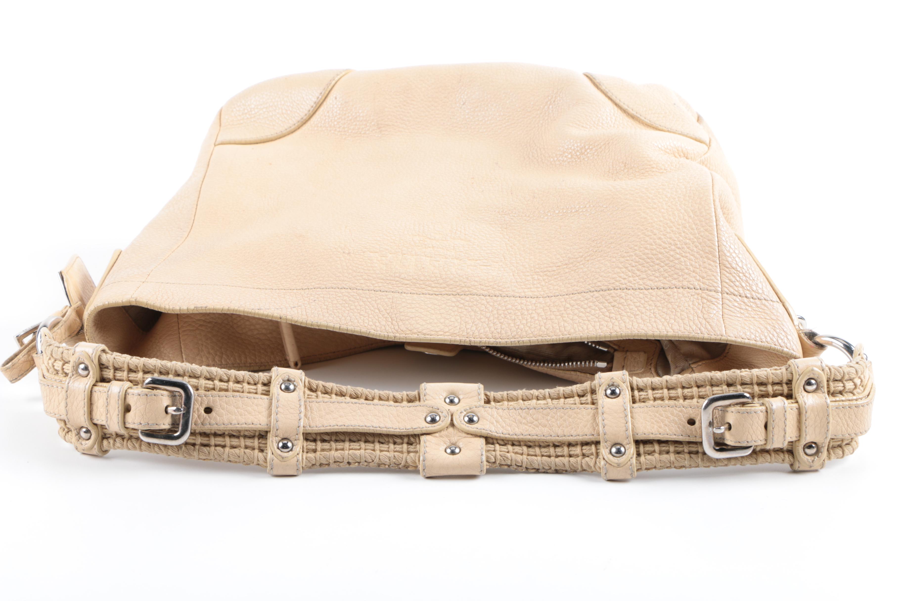 Prada Tan Pebbled Leather Hobo Bag with Rope Handle