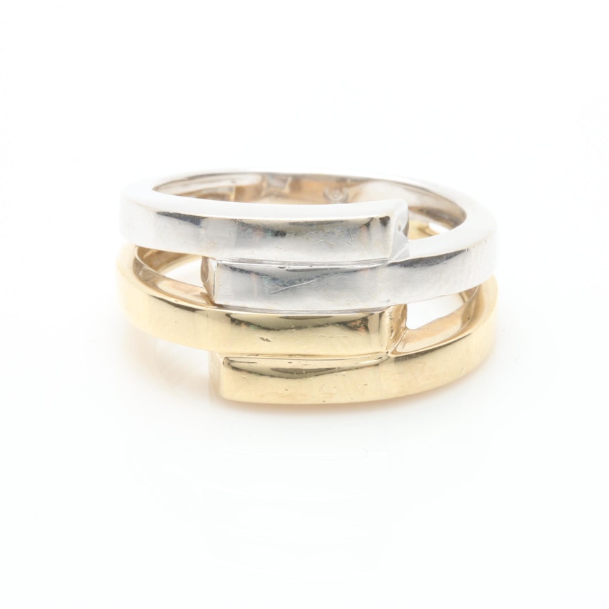 14K White and Yellow Gold Open Interlocking Ring