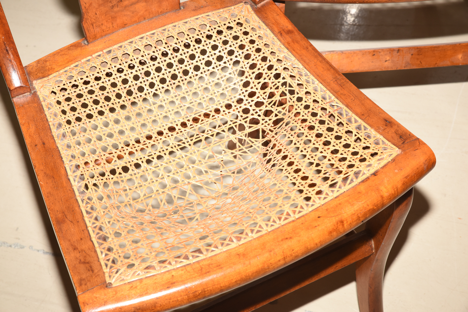 Four Antique Burl Veneer Caned Side Chairs