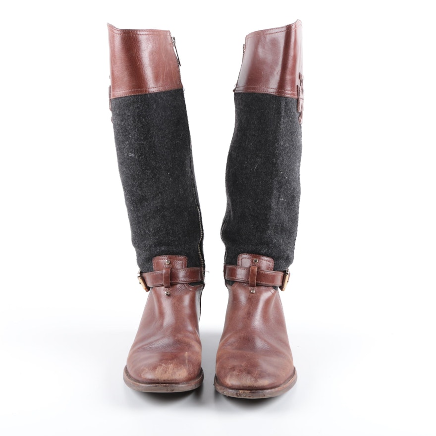 Tory Burch Leather and Wool Riding Boots