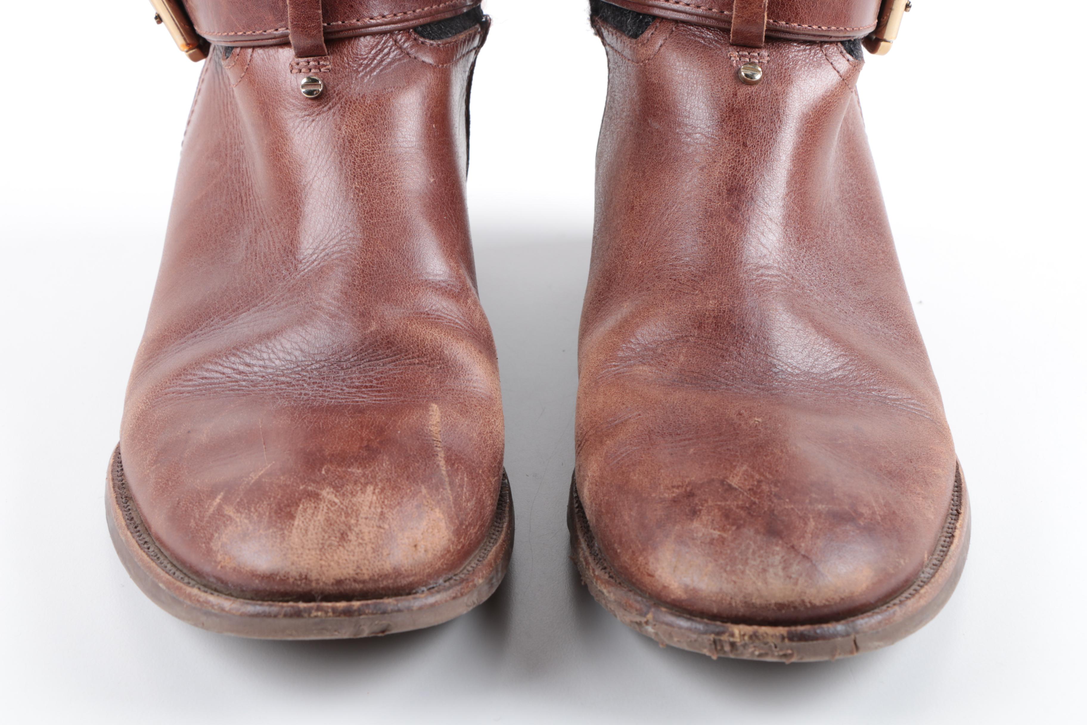 Tory Burch Leather and Wool Riding Boots