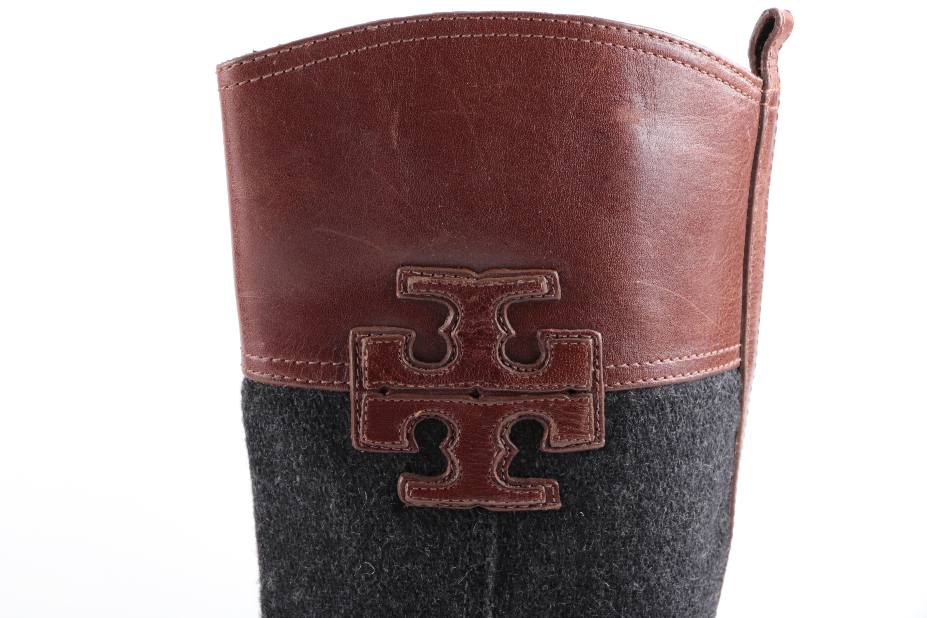 Tory Burch Leather and Wool Riding Boots