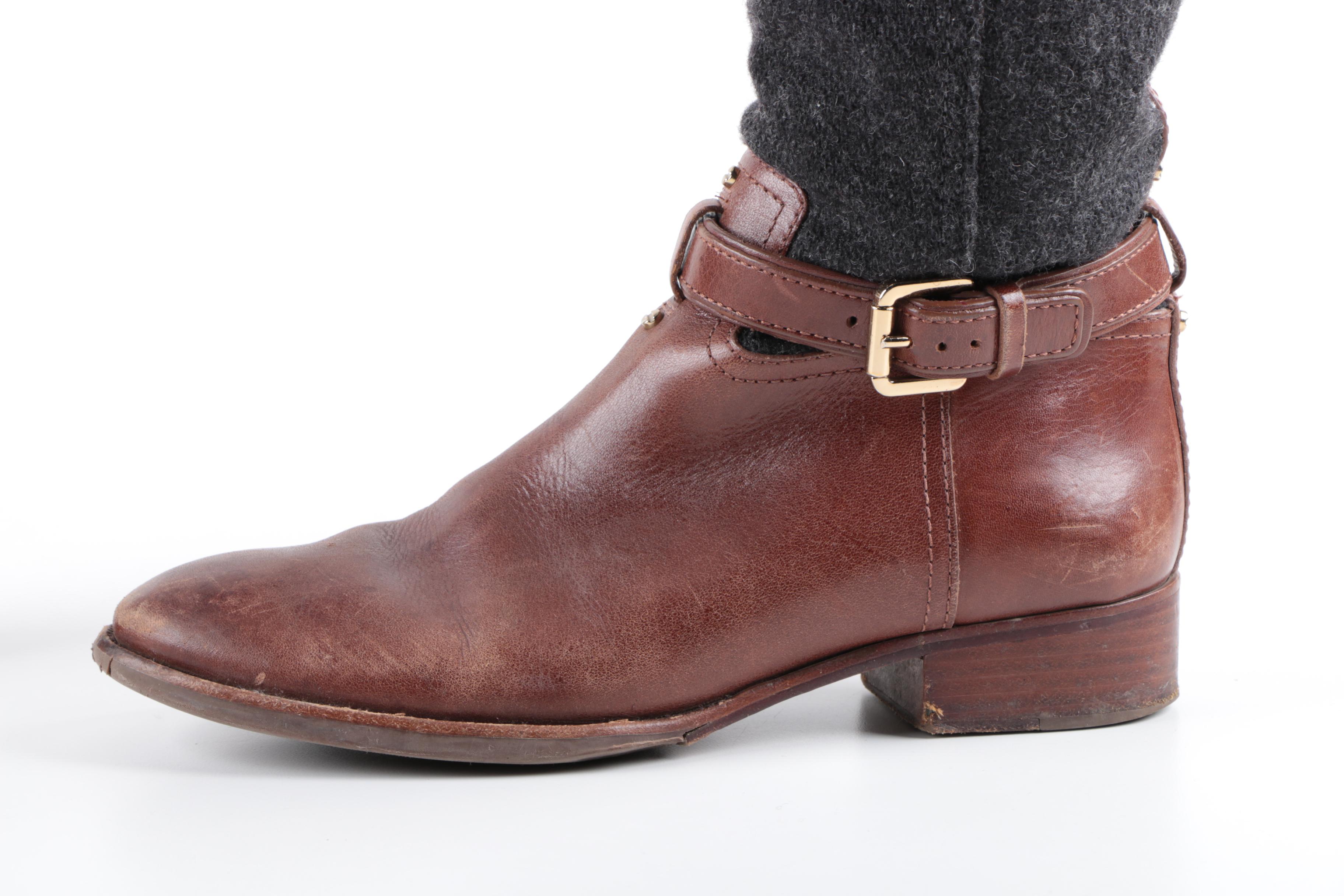 Tory Burch Leather and Wool Riding Boots