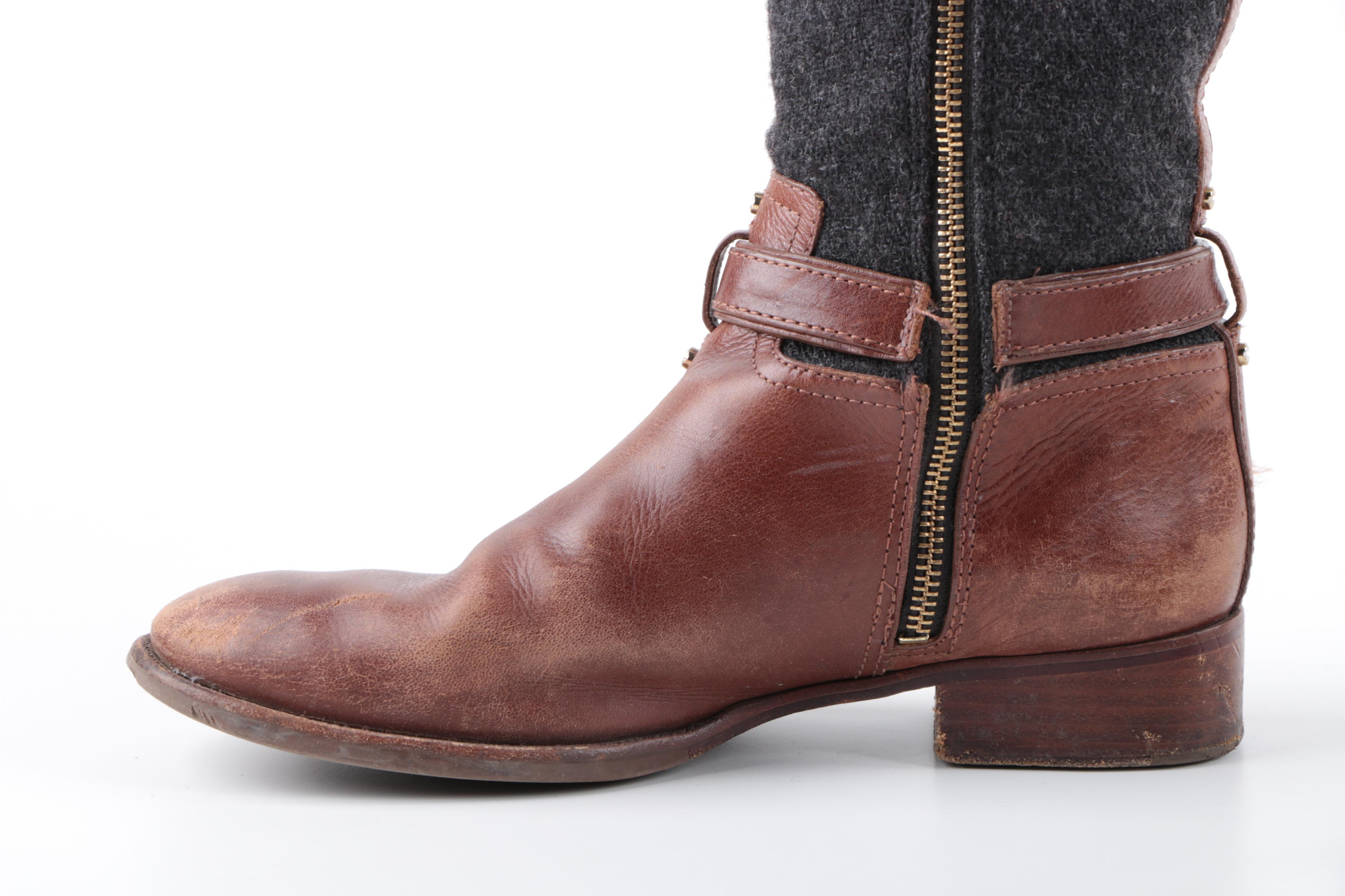 Tory Burch Leather and Wool Riding Boots