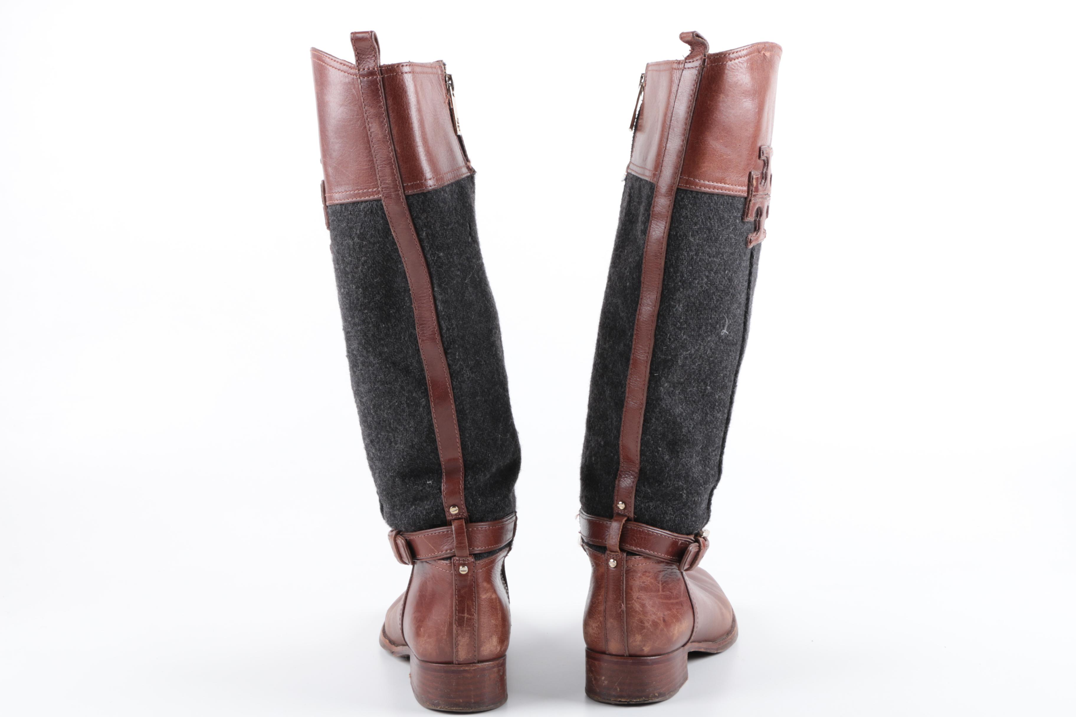 Tory Burch Leather and Wool Riding Boots