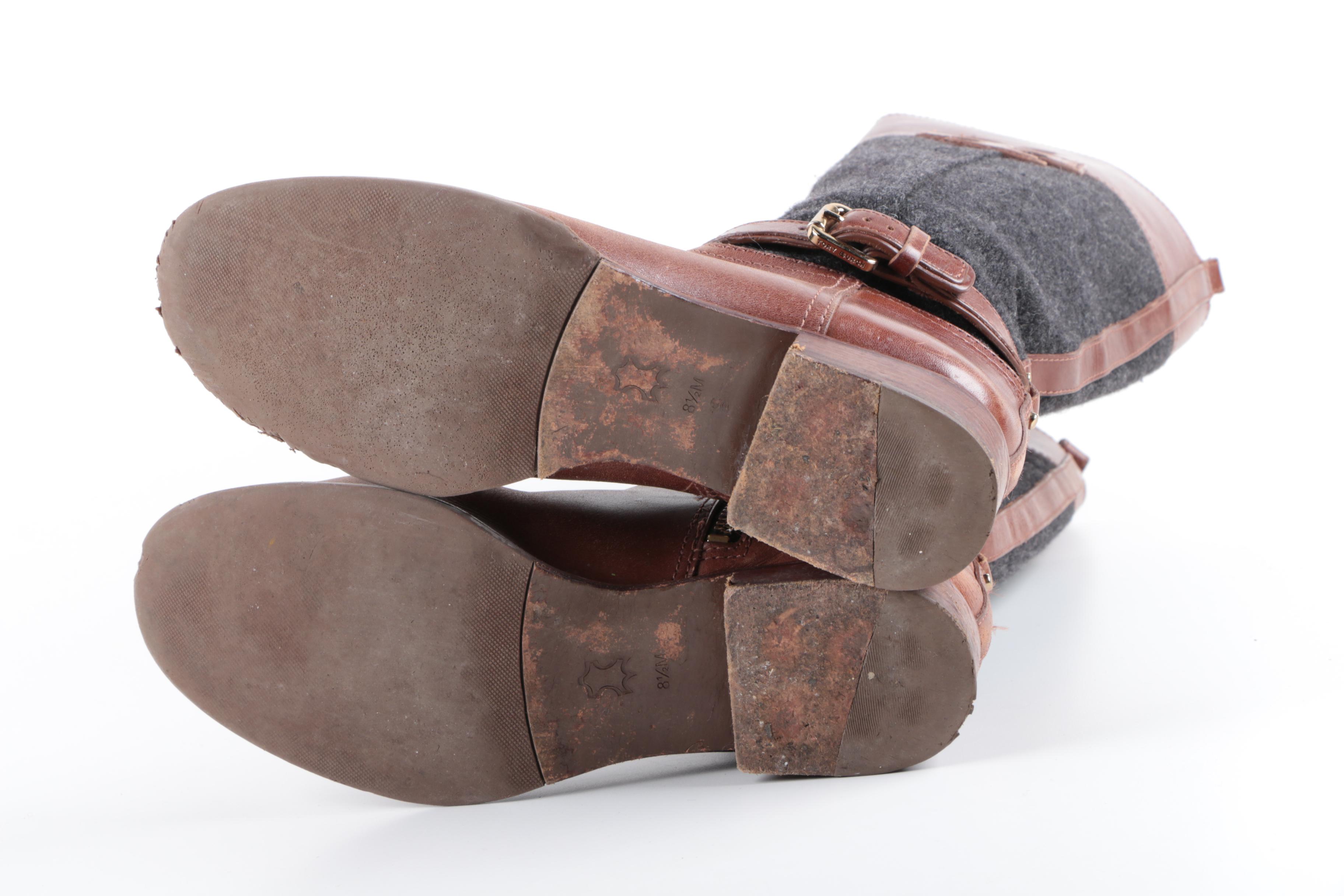 Tory Burch Leather and Wool Riding Boots