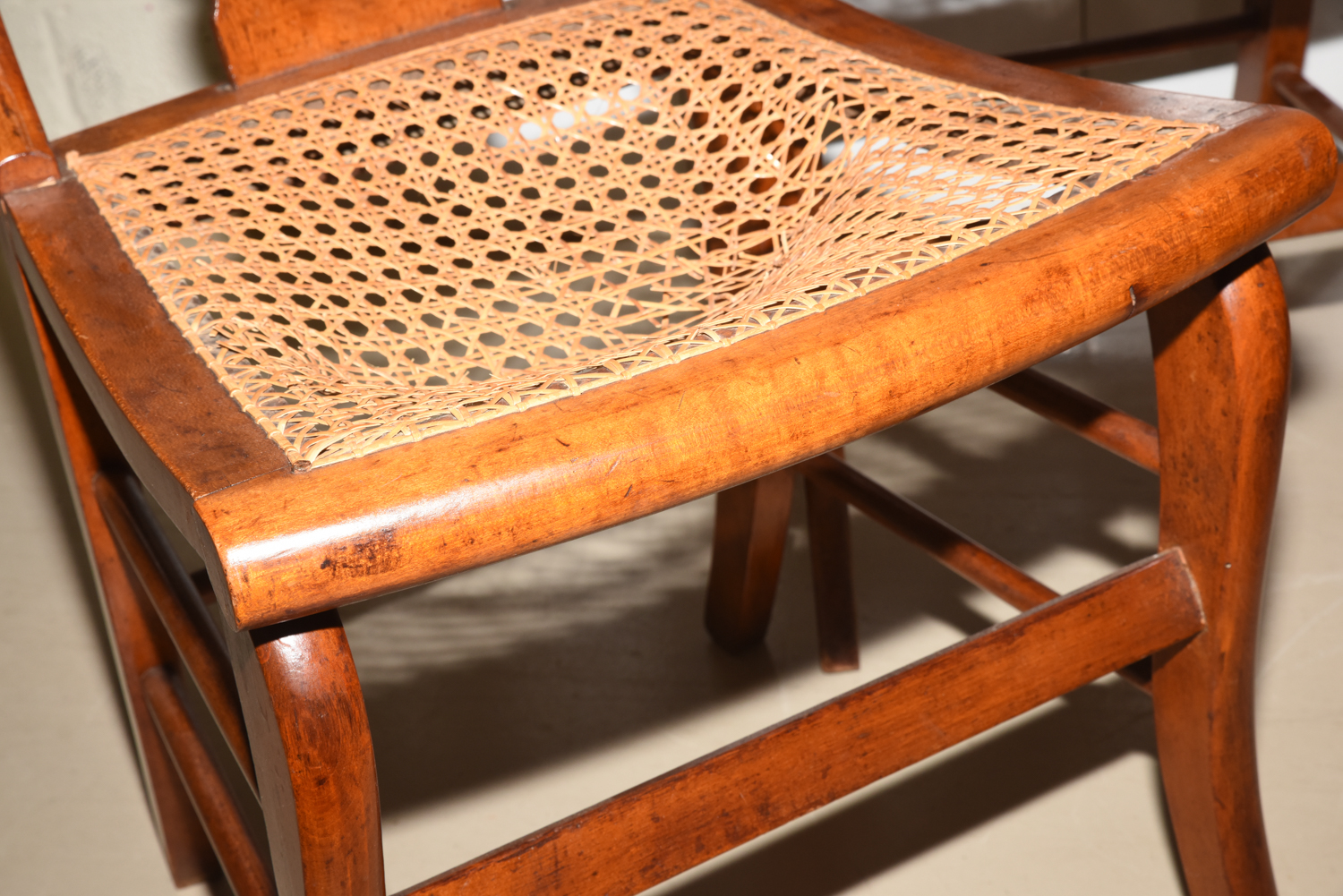 Four Antique Burl Veneer Caned Side Chairs