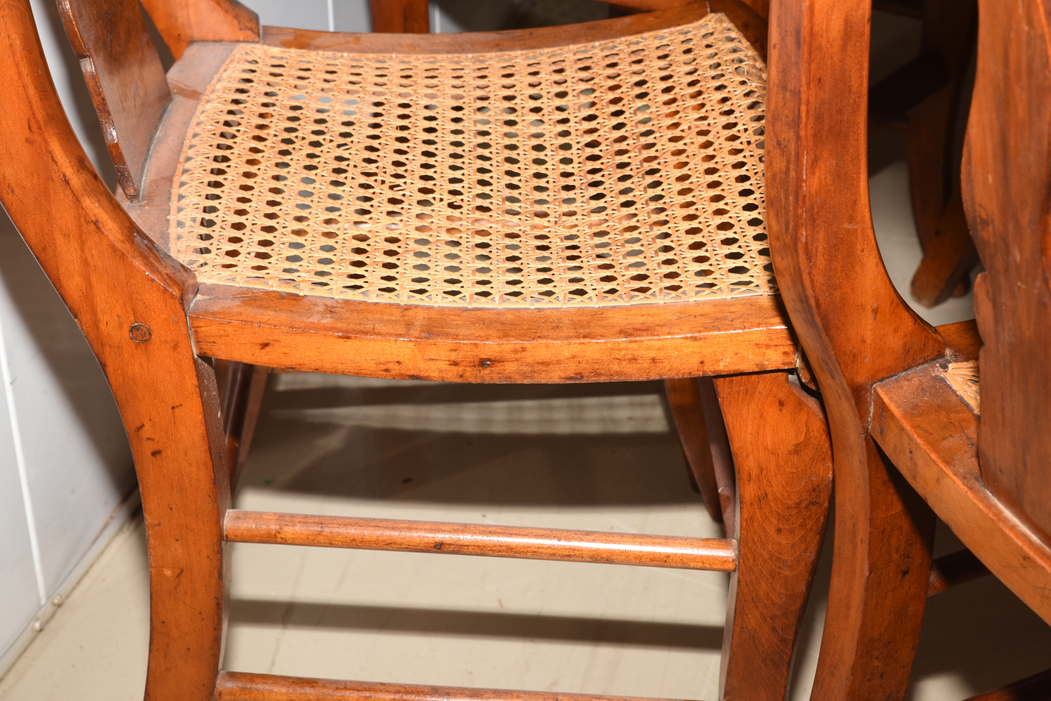 Four Antique Burl Veneer Caned Side Chairs