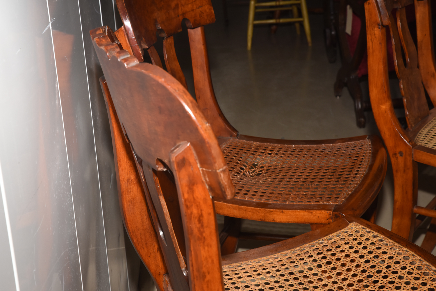Four Antique Burl Veneer Caned Side Chairs