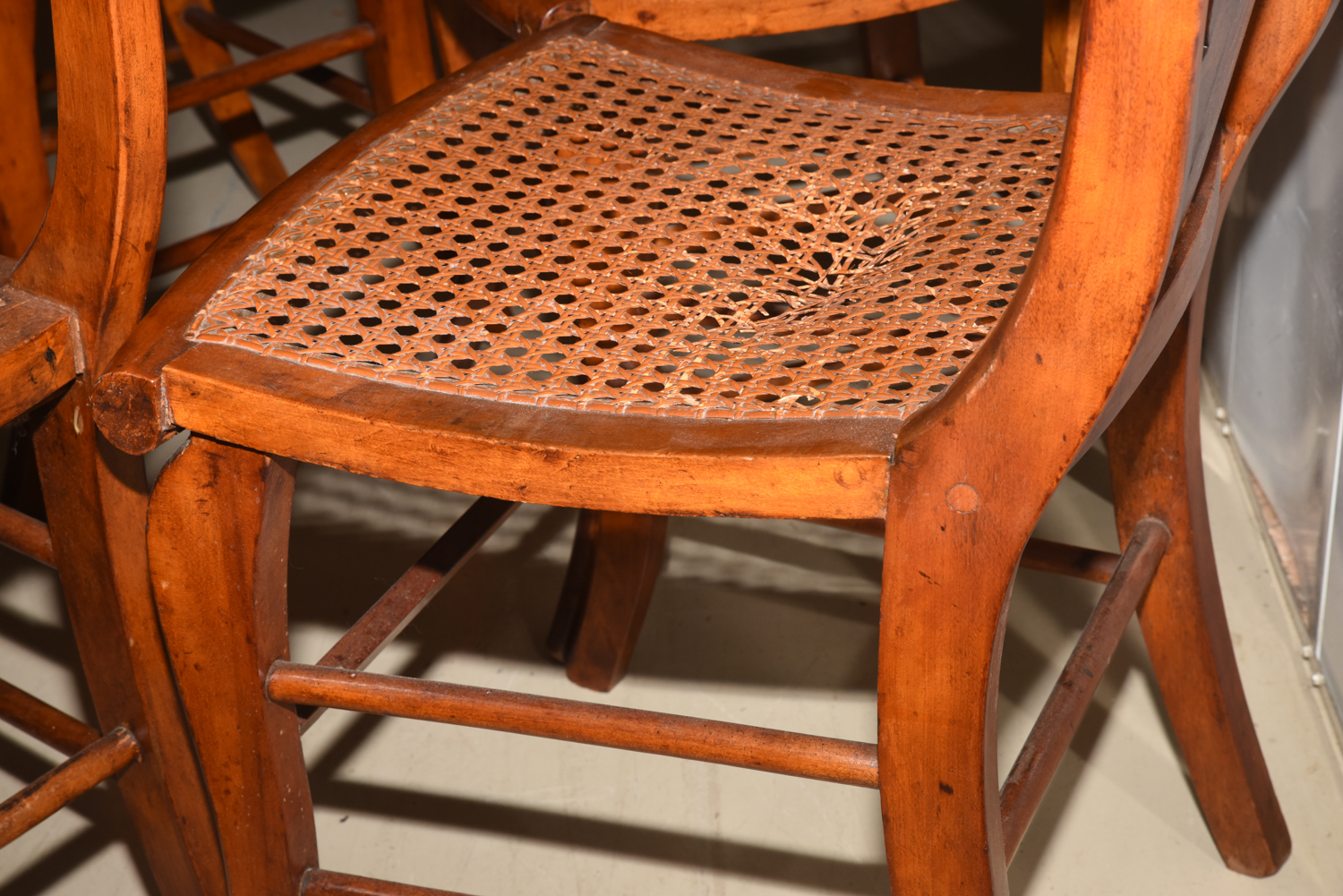 Four Antique Burl Veneer Caned Side Chairs