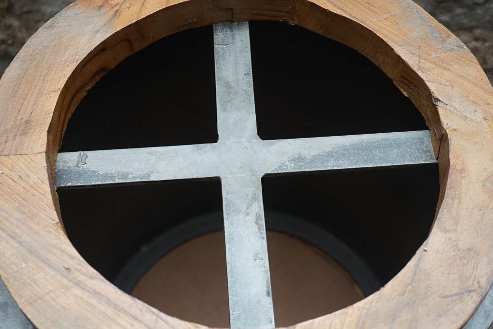 Matching Pair of Acacia Wood and Metal Drum Tables