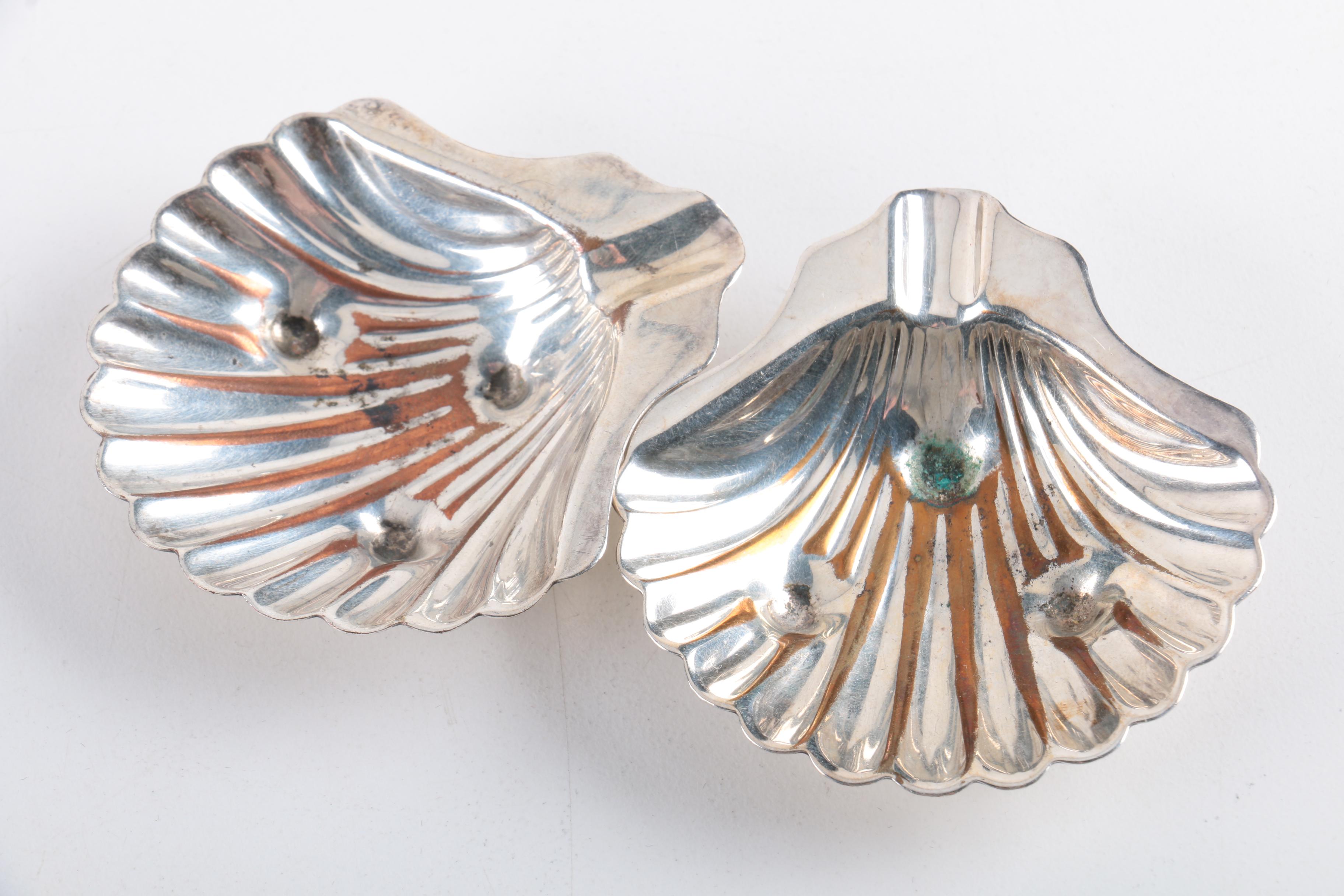 F.B. Rogers Silver Co. Shell Serving Tray with Other Silver Plate Tableware