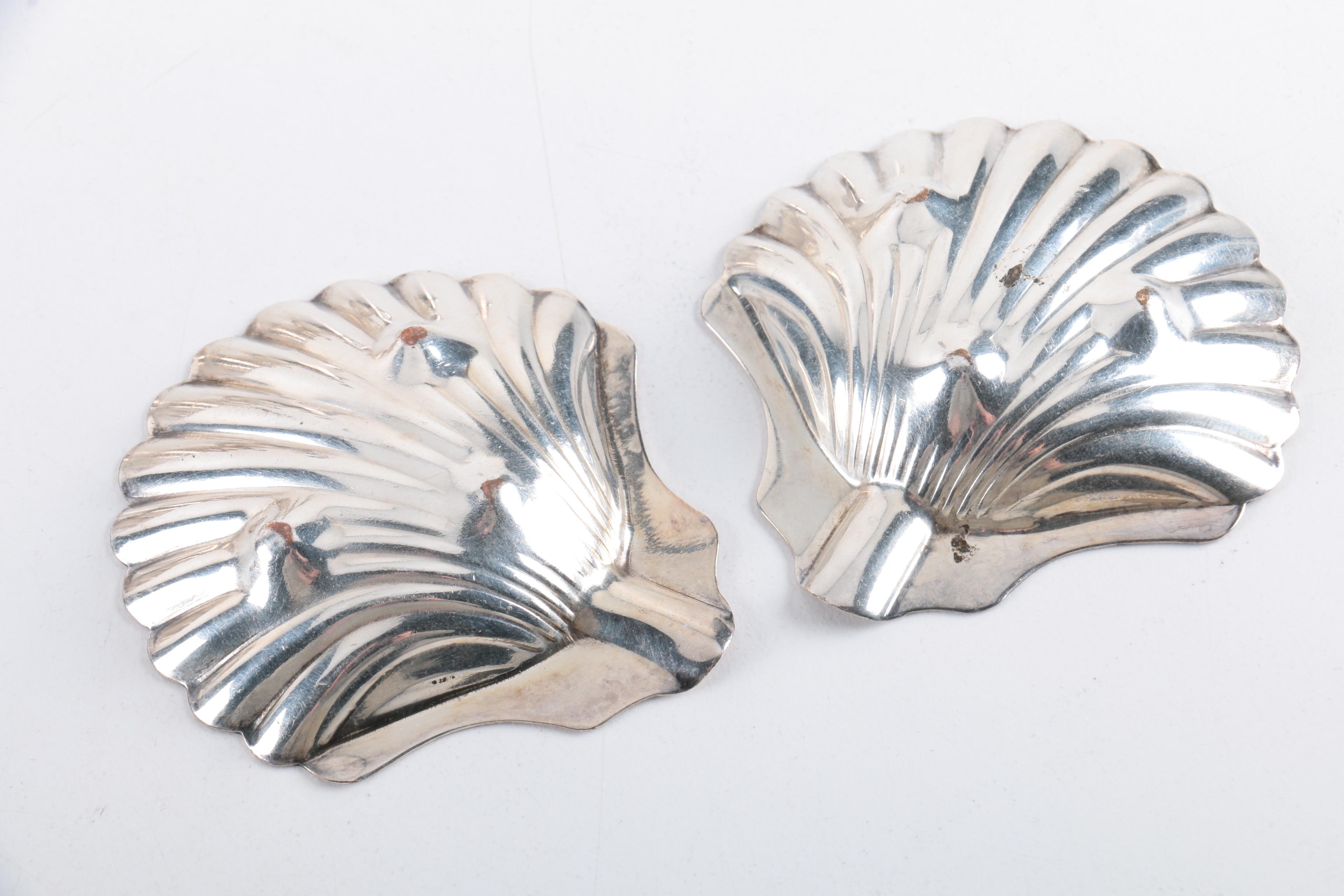 F.B. Rogers Silver Co. Shell Serving Tray with Other Silver Plate Tableware