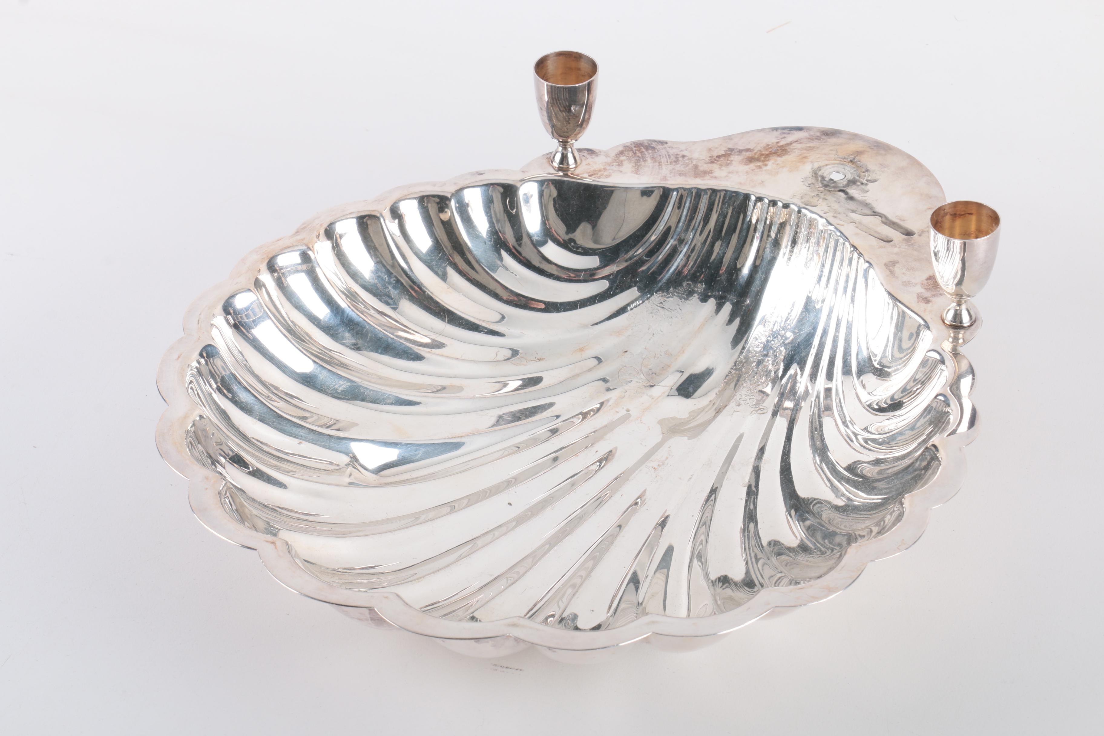 F.B. Rogers Silver Co. Shell Serving Tray with Other Silver Plate Tableware