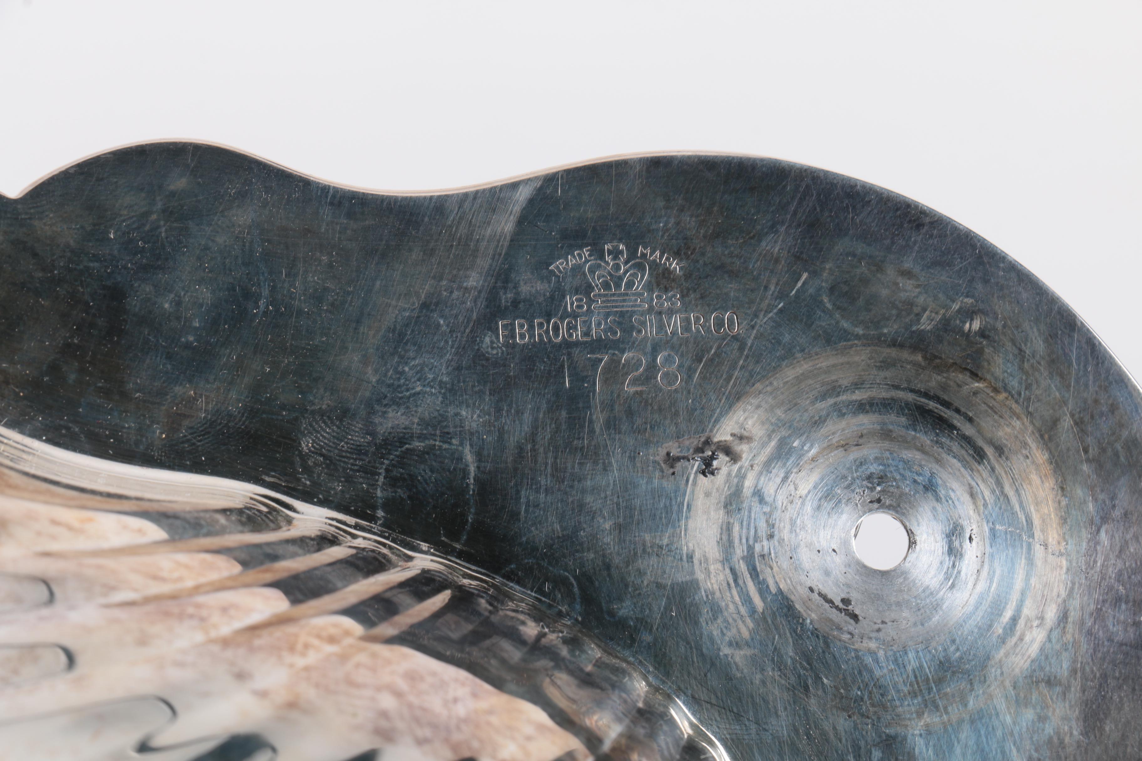 F.B. Rogers Silver Co. Shell Serving Tray with Other Silver Plate Tableware