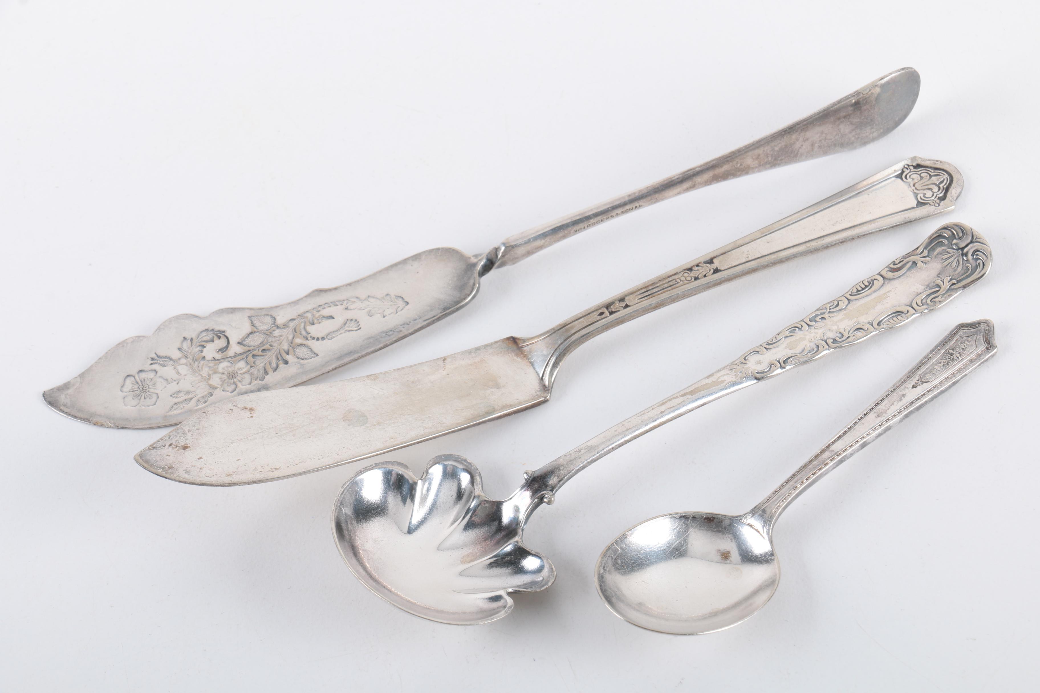 F.B. Rogers Silver Co. Shell Serving Tray with Other Silver Plate Tableware