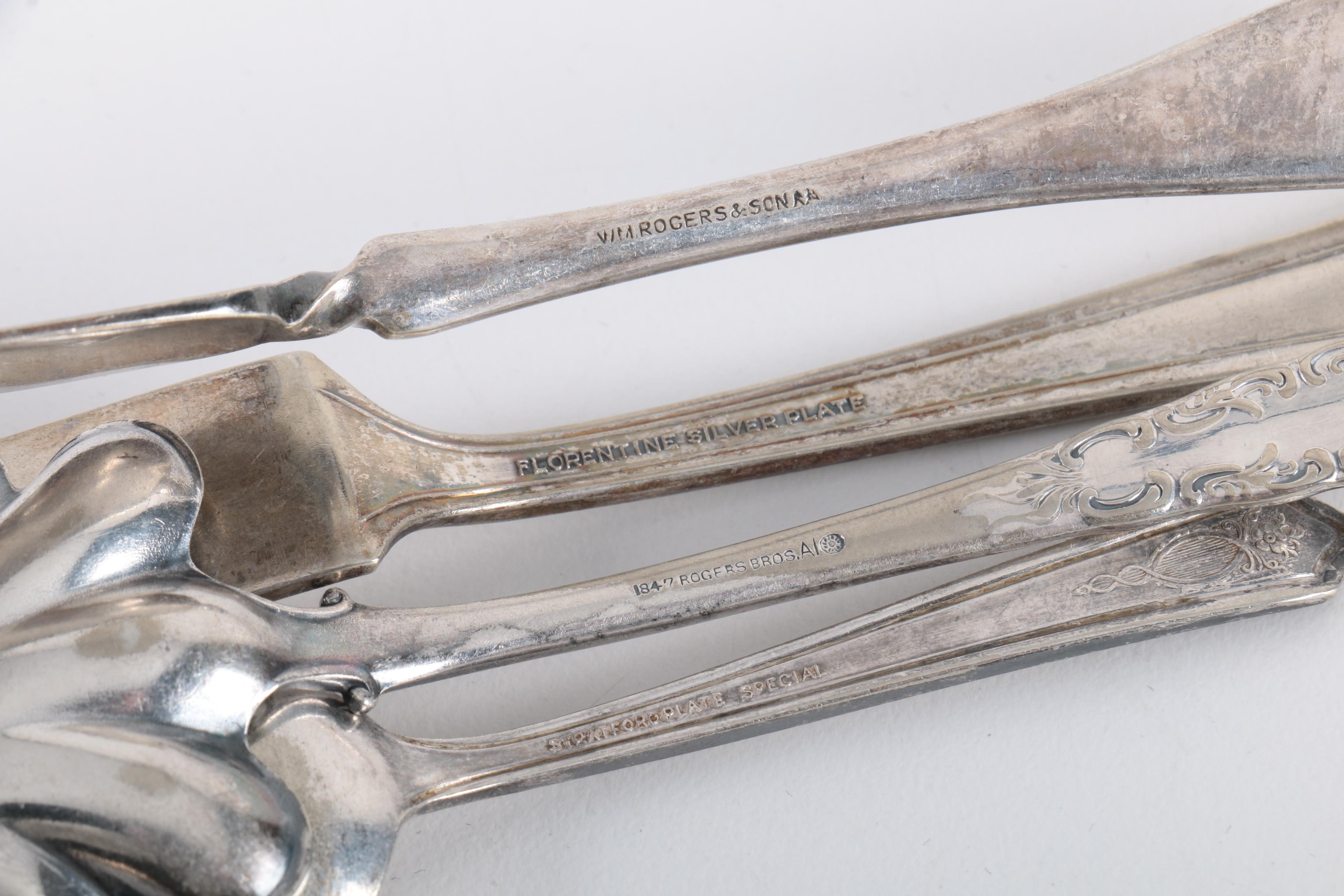 F.B. Rogers Silver Co. Shell Serving Tray with Other Silver Plate Tableware