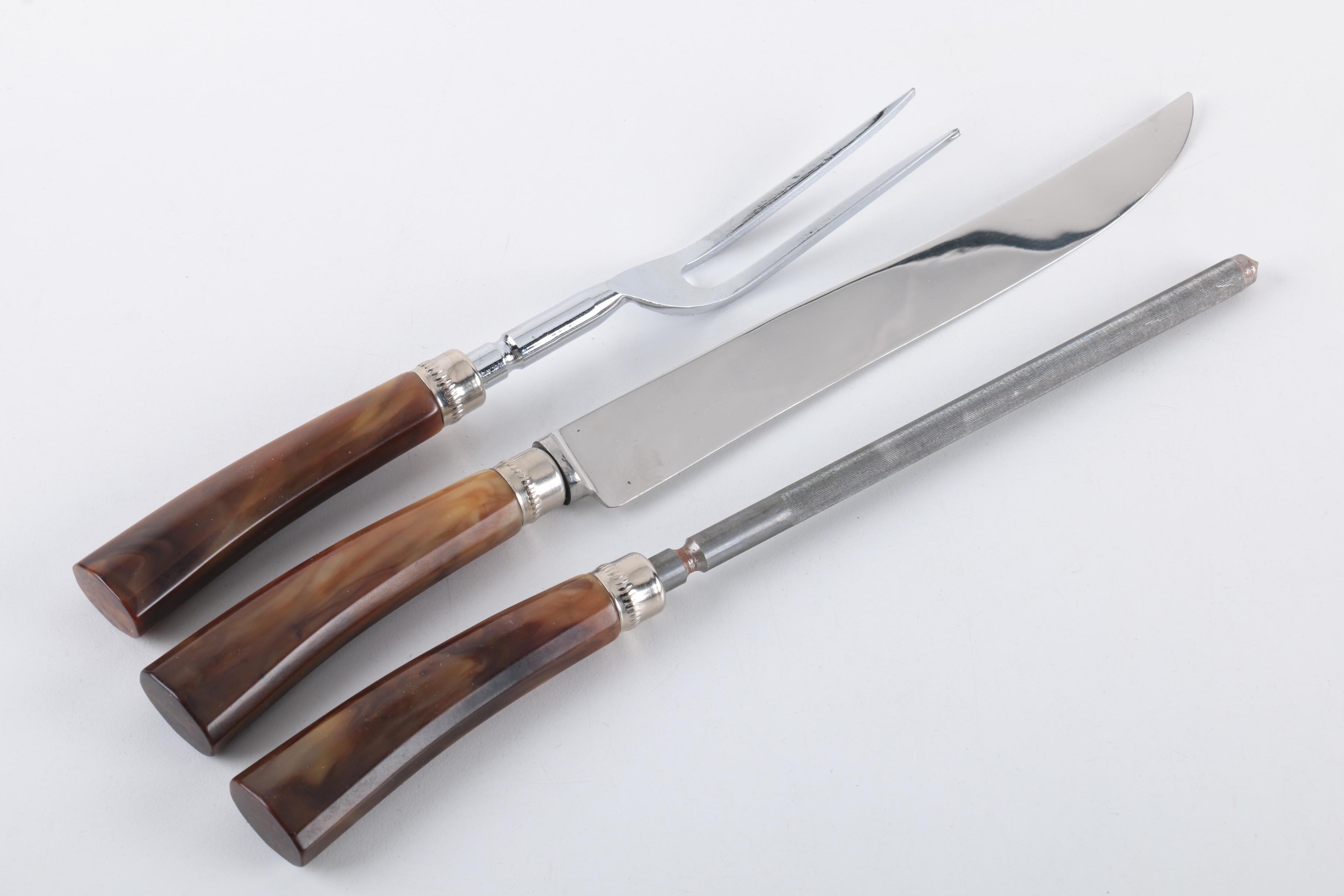 Vintage Silver Plate Carving Set and Assorted Carving Utensils