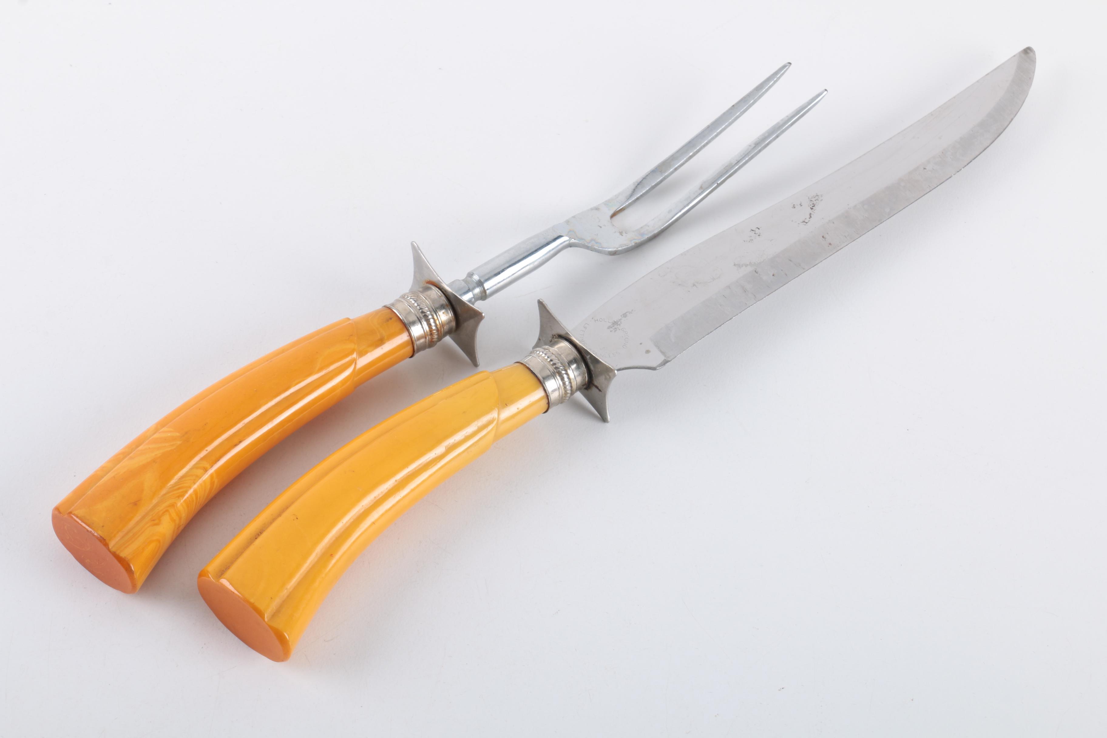 Vintage Silver Plate Carving Set and Assorted Carving Utensils