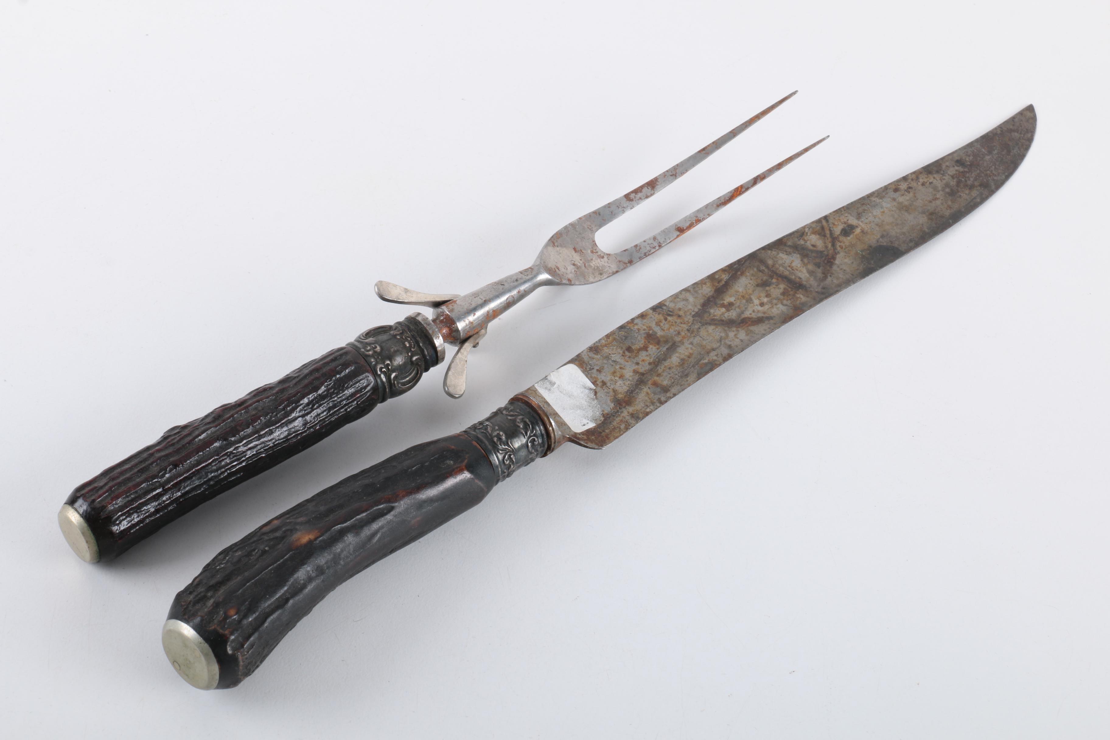 Vintage Silver Plate Carving Set and Assorted Carving Utensils