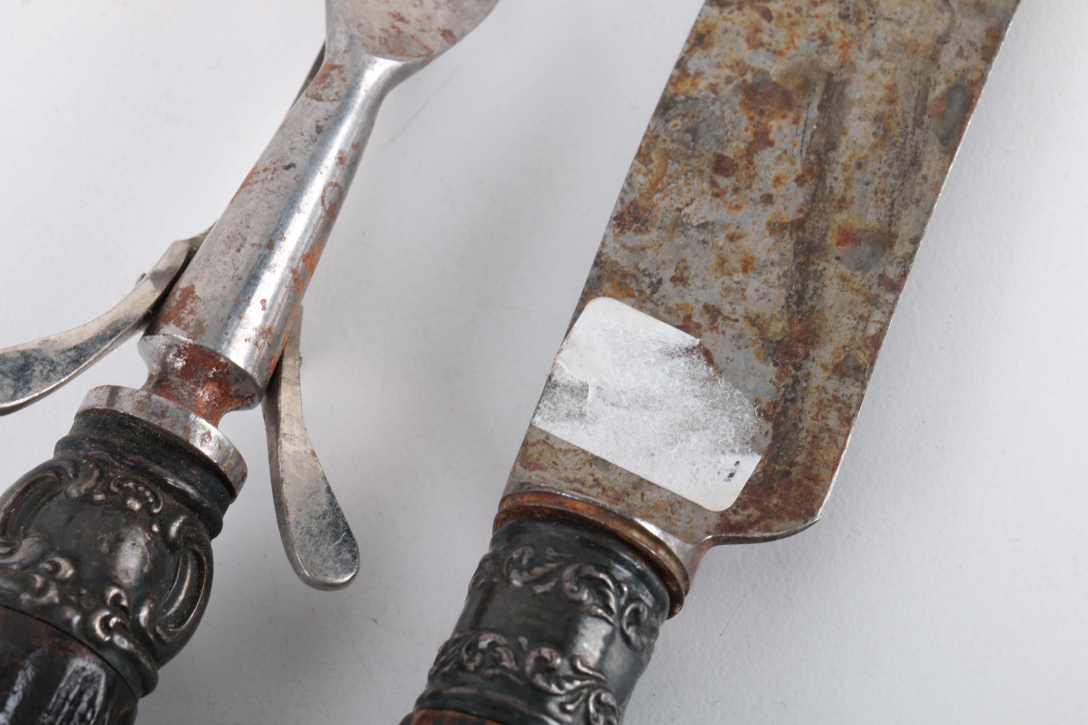 Vintage Silver Plate Carving Set and Assorted Carving Utensils