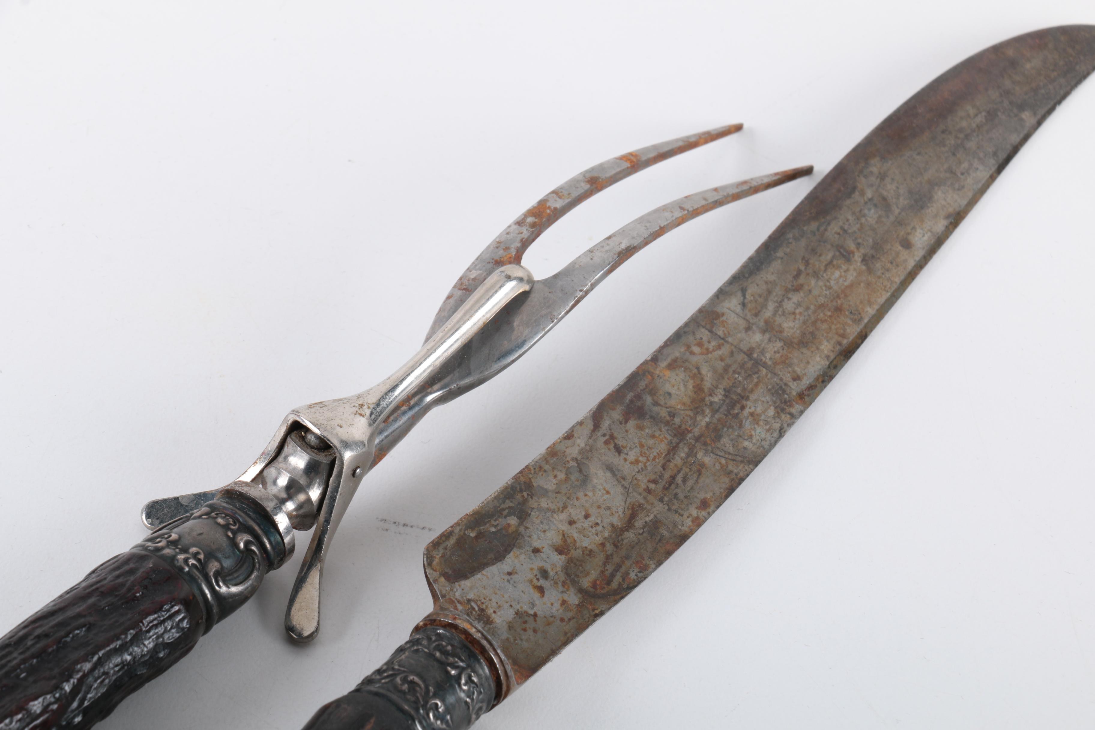 Vintage Silver Plate Carving Set and Assorted Carving Utensils