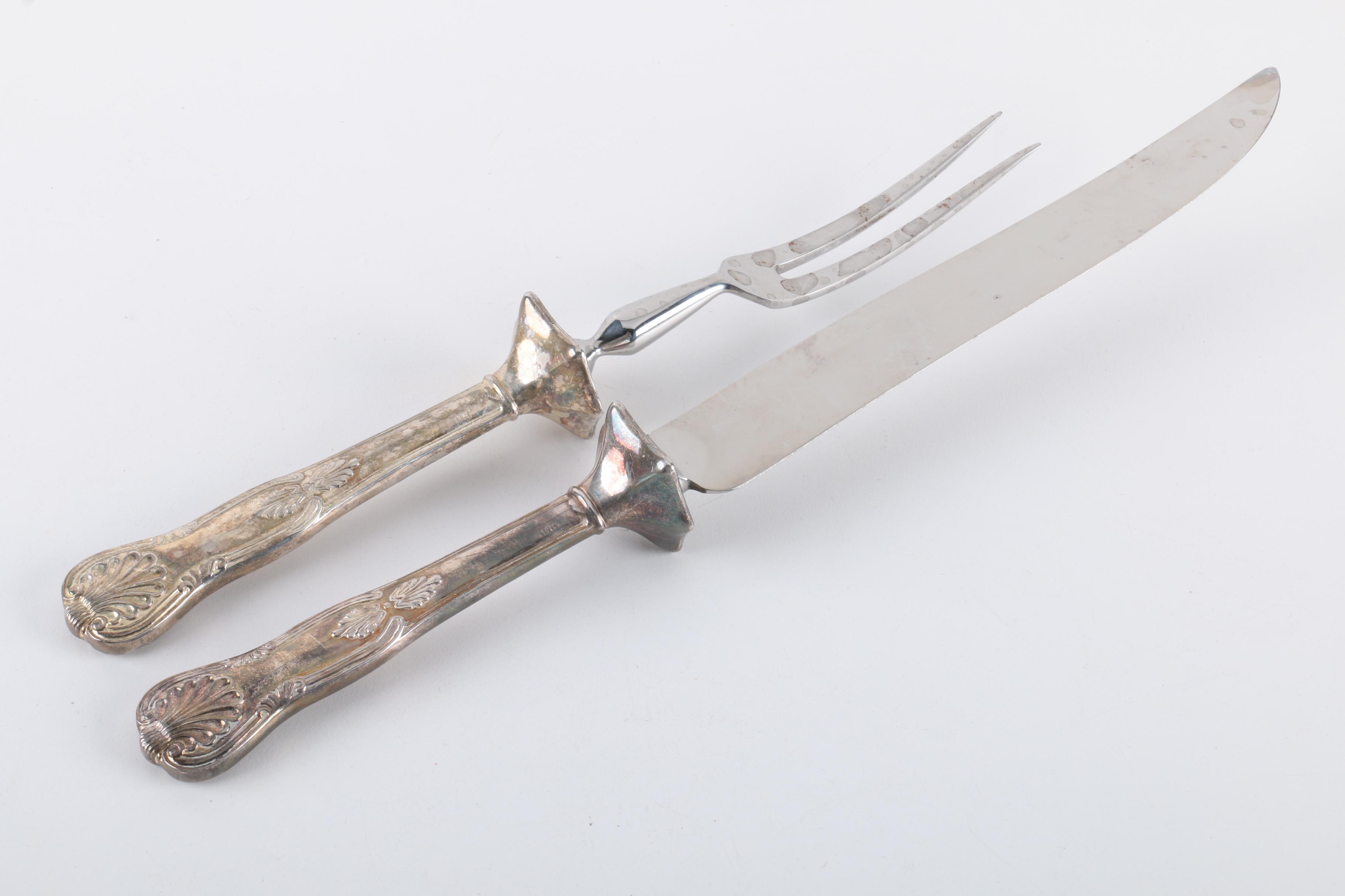 Vintage Silver Plate Carving Set and Assorted Carving Utensils