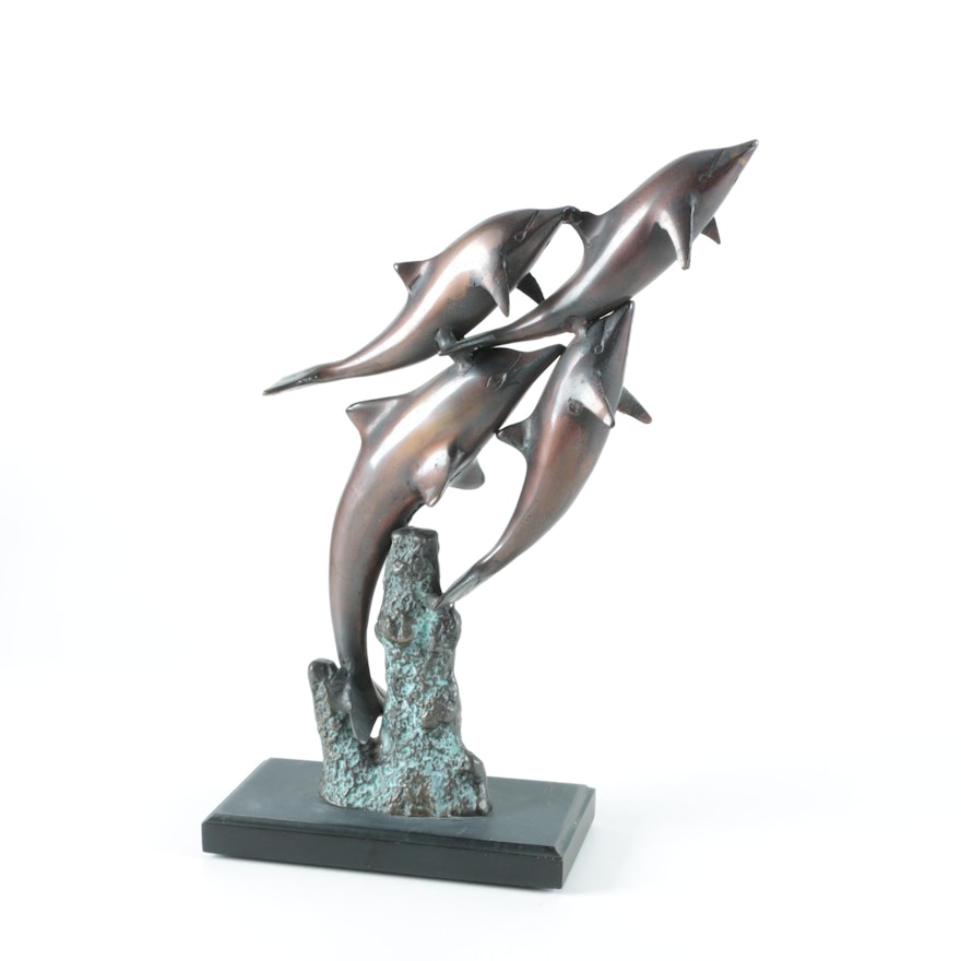 Metal and Resin Dolphin Sculpture