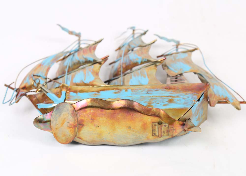 Copper Gazebo Music Box and Brass Ship Figurine