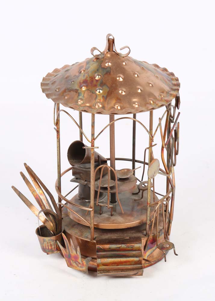 Copper Gazebo Music Box and Brass Ship Figurine