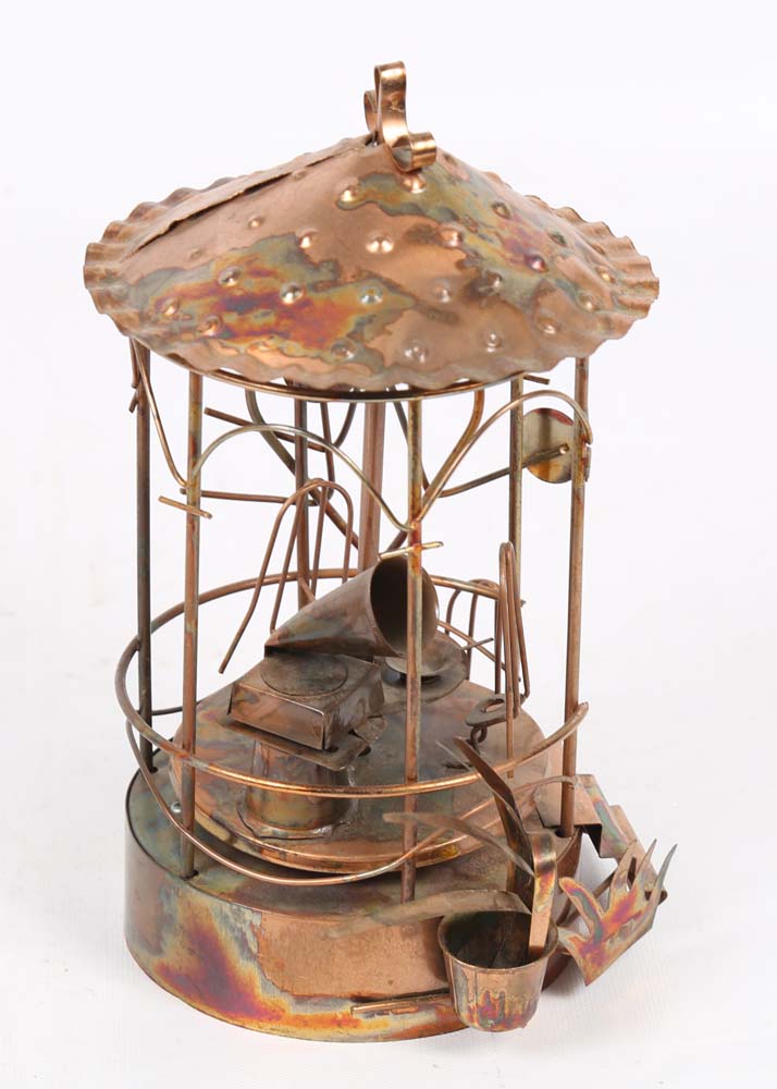 Copper Gazebo Music Box and Brass Ship Figurine