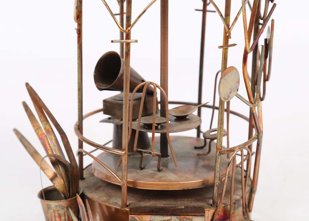 Copper Gazebo Music Box and Brass Ship Figurine